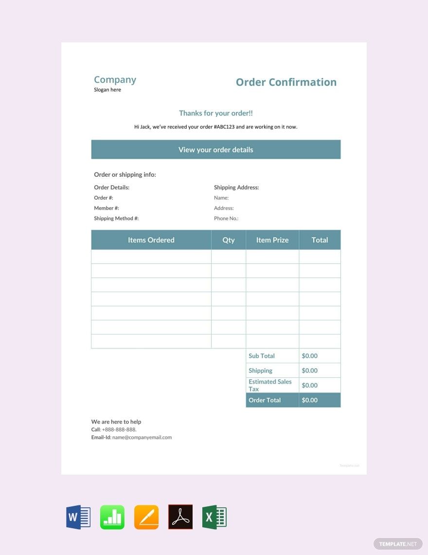 Sample Order Confirmation Template Sample Order Confirmation Template