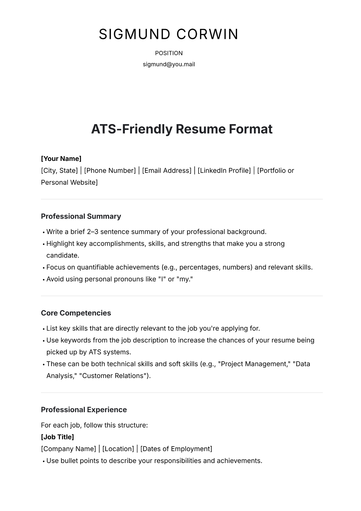 Free ATS-Friendly Resume Format Template to Edit Online Free ATS-Friendly Resume Format Template to Edit Online