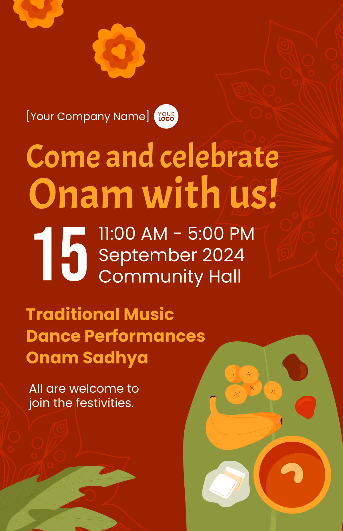 Free Onam Event Poster Template to Edit Online Free Onam Event Poster Template to Edit Online