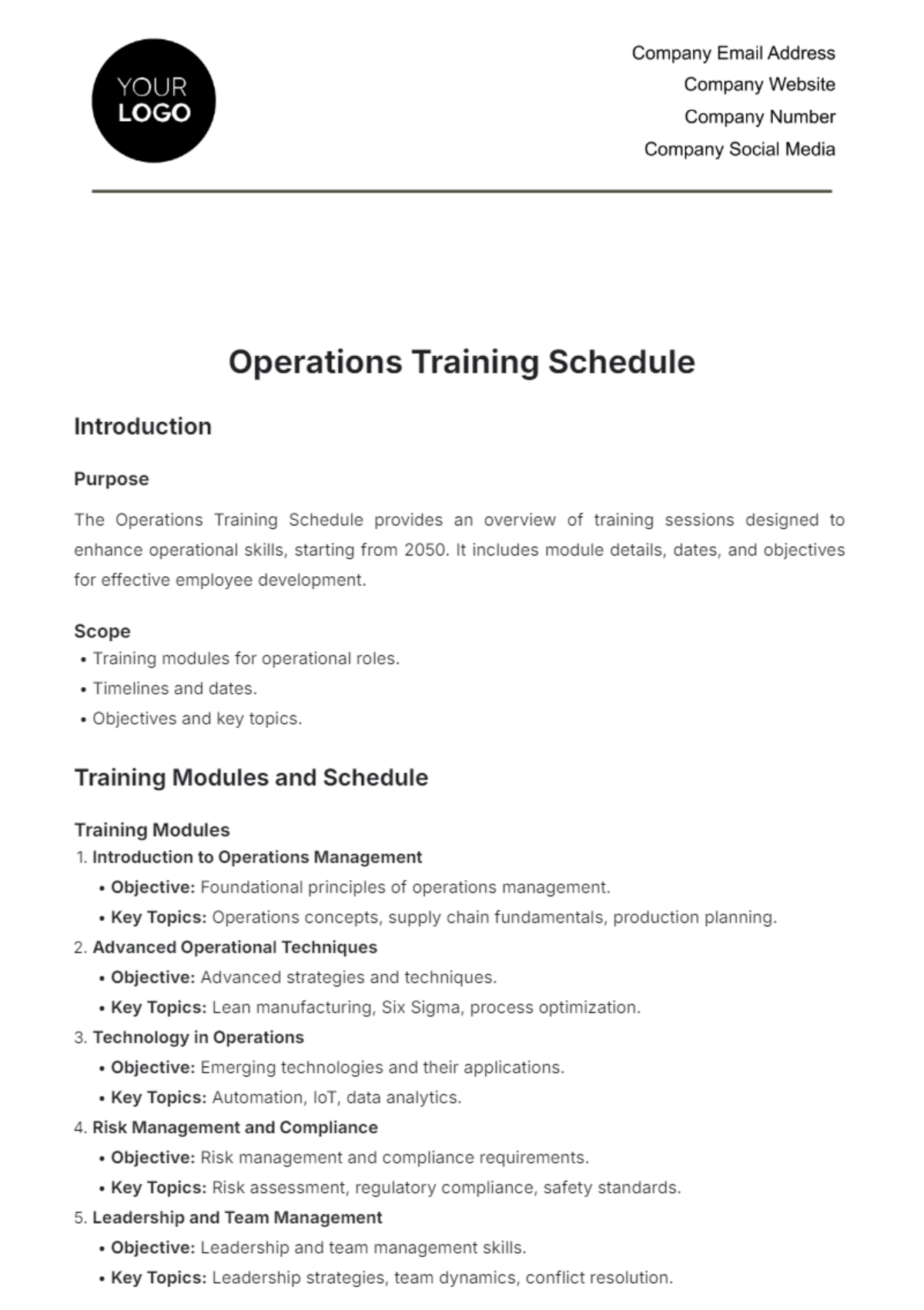 Free Operations Training Schedule Template to Edit Online Free Operations Training Schedule Template to Edit Online