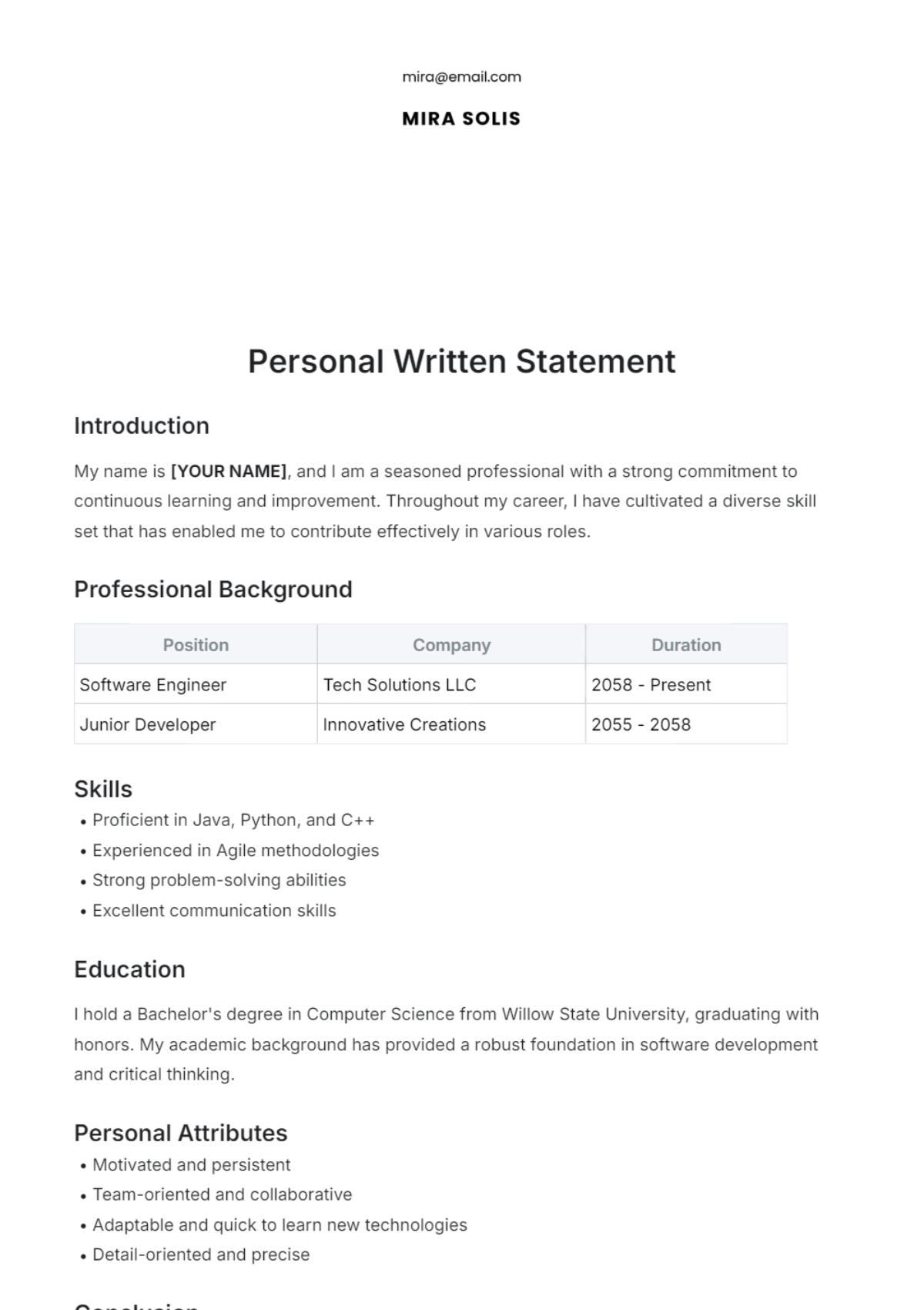 Free Personal Written Statement Template to Edit Online Free Personal Written Statement Template to Edit Online