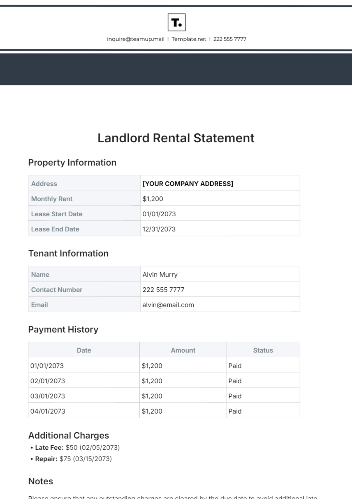 Free Landlord Rental Statement Template to Edit Online Free Landlord Rental Statement Template to Edit Online