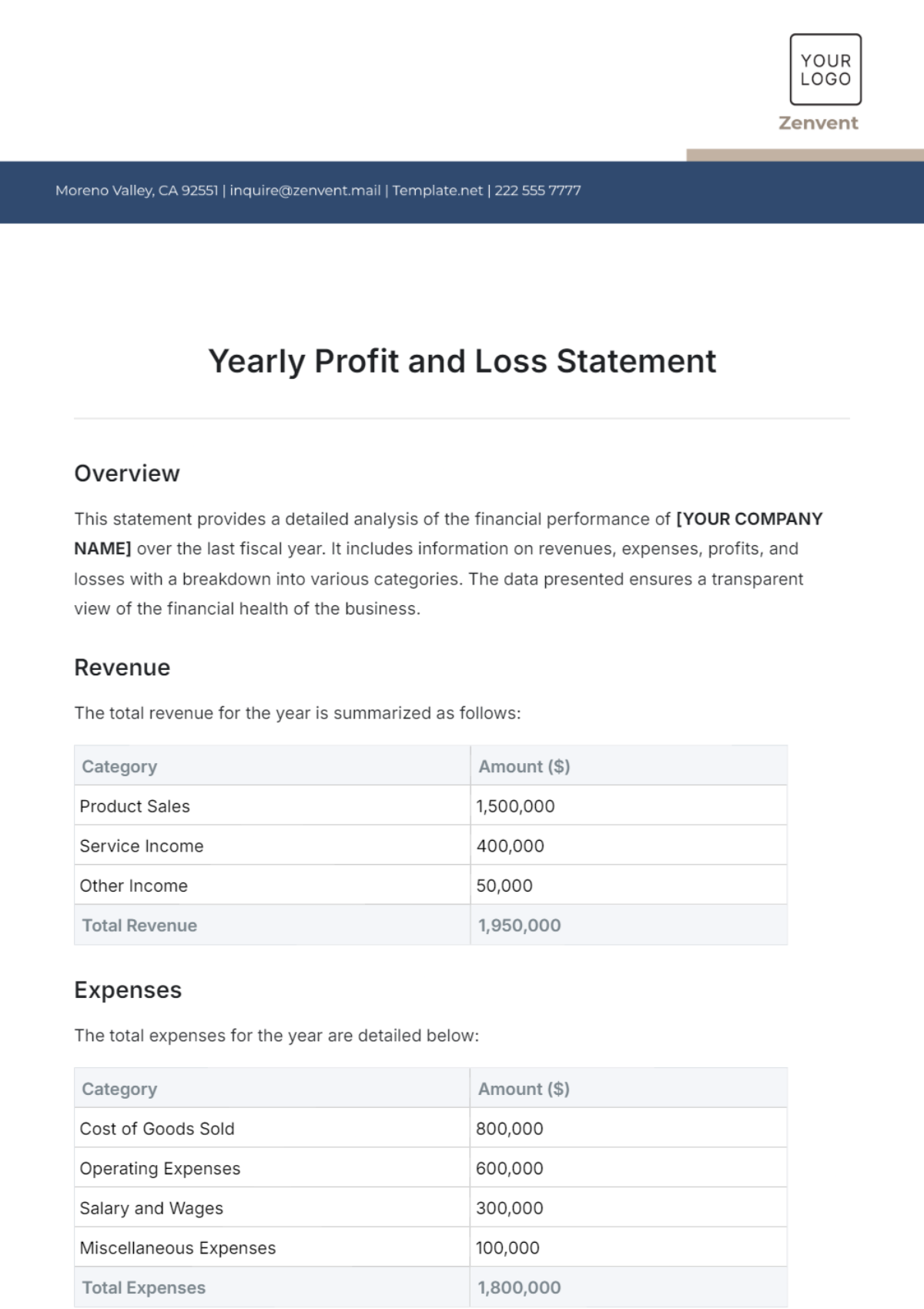 Free Yearly Profit and Loss Statement Template to Edit Online Free Yearly Profit and Loss Statement Template to Edit Online
