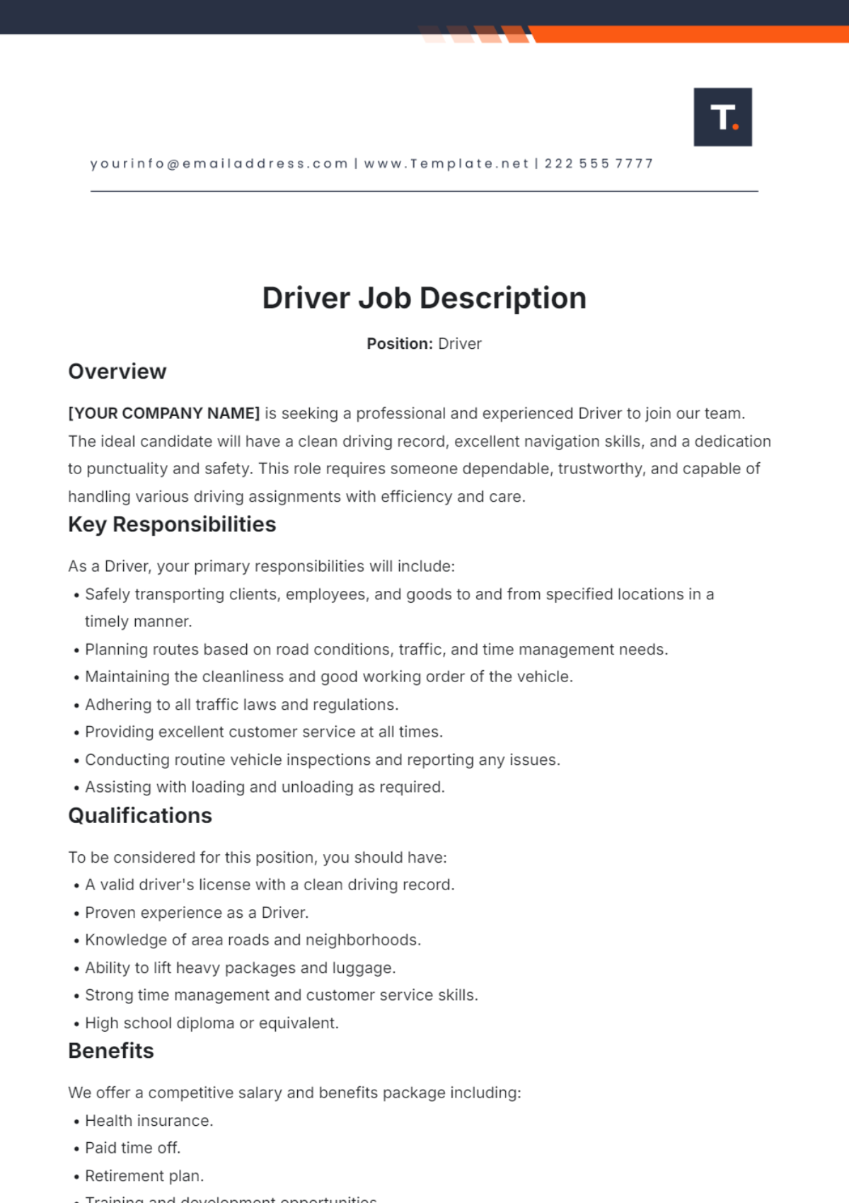 Free Driver Job Description Template to Edit Online Free Driver Job Description Template to Edit Online