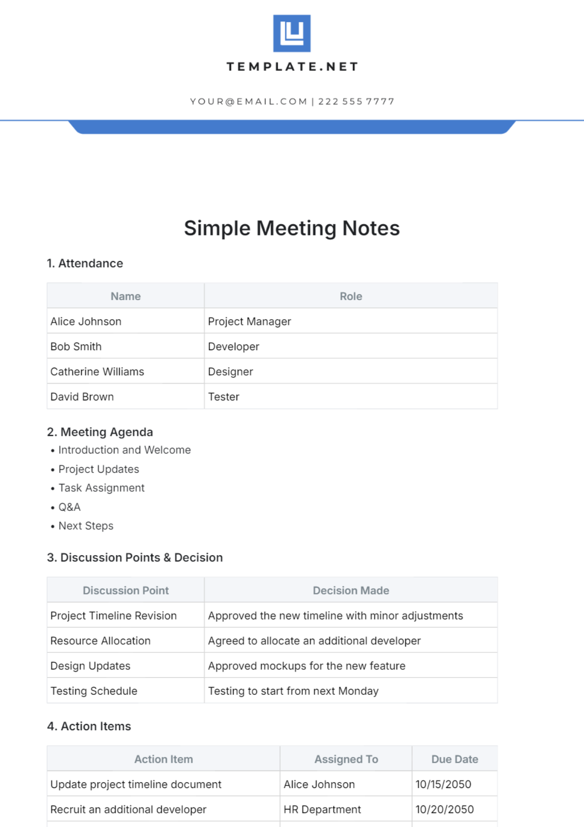 Free Simple Meeting Notes Template to Edit Online Free Simple Meeting Notes Template to Edit Online