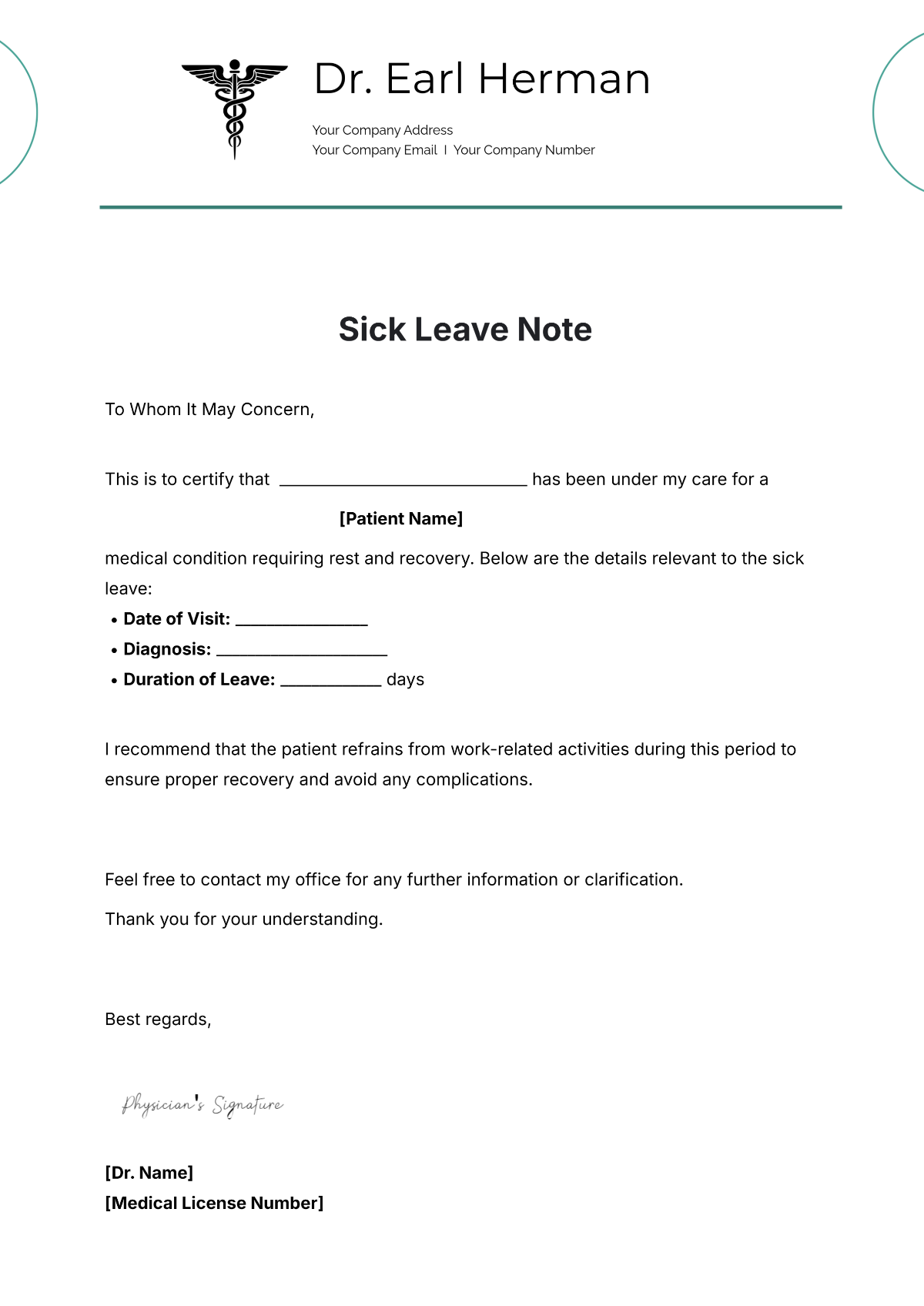 Free Sick Leave Note Template to Edit Online | Template.net Free Sick Leave Note Template to Edit Online | Template.net