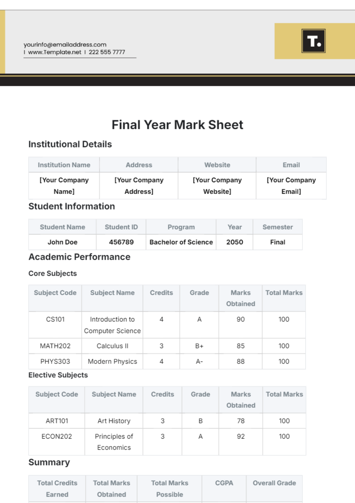 Free Final Year Mark Sheet Template to Edit Online Free Final Year Mark Sheet Template to Edit Online