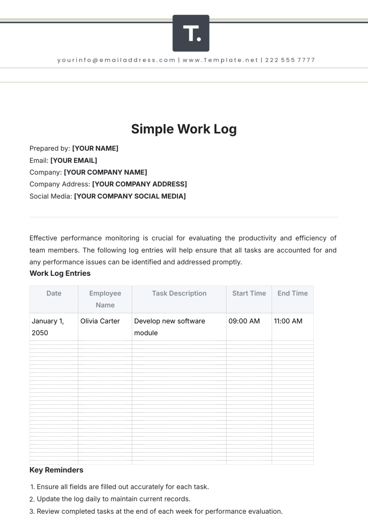 Free Simple Work Log Template to Edit Online Free Simple Work Log Template to Edit Online