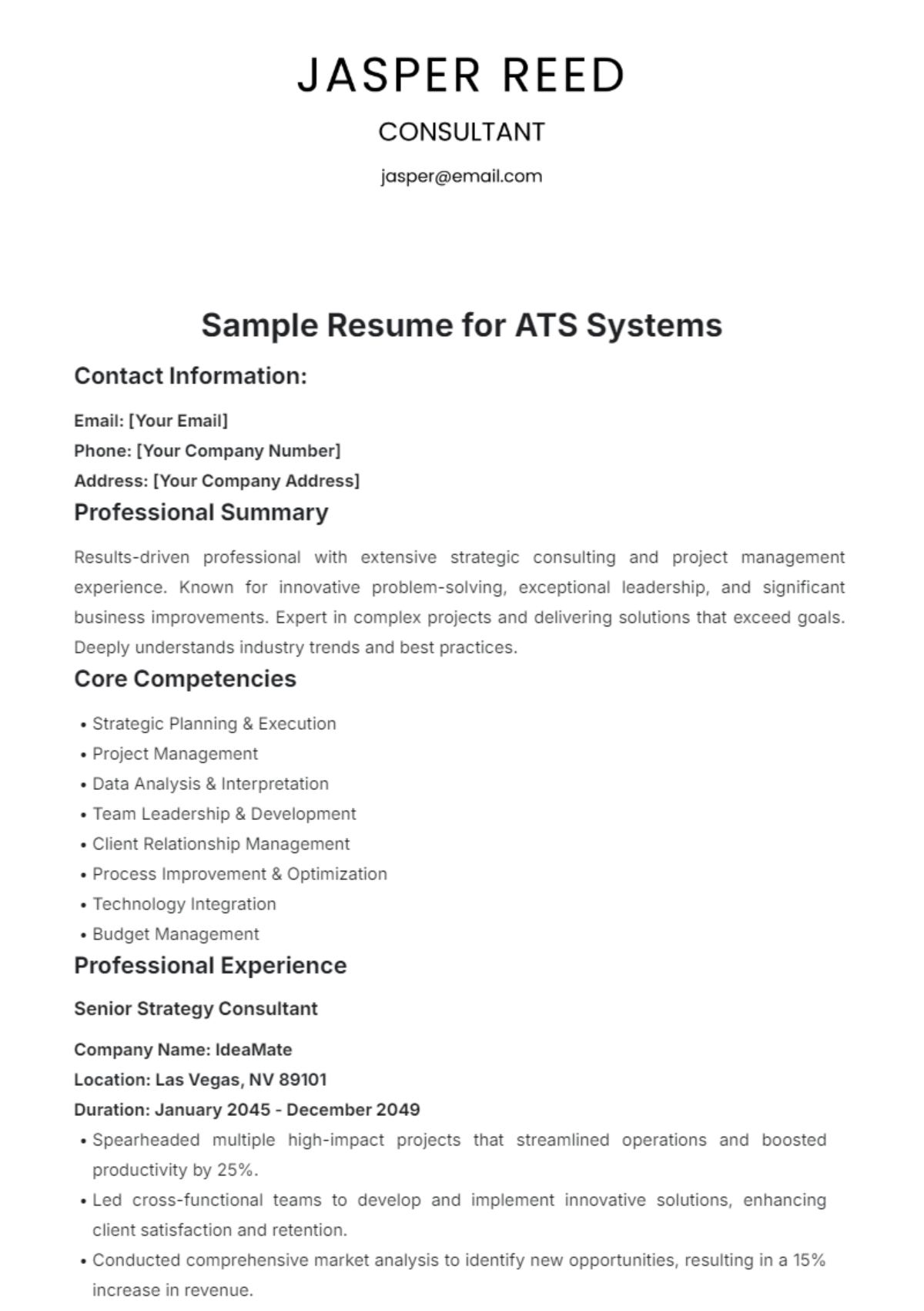 Free Sample Resume for ATS Systems Template to Edit Online Free Sample Resume for ATS Systems Template to Edit Online