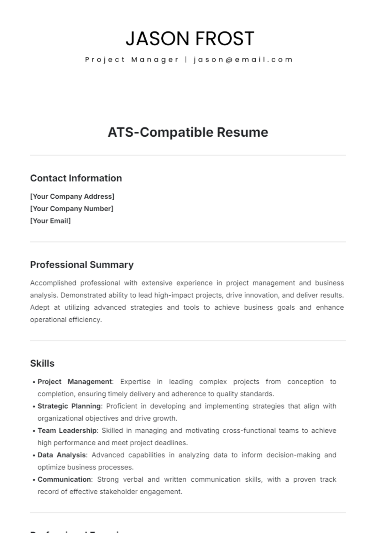 Free ATS-Compatible Resume Template to Edit Online Free ATS-Compatible Resume Template to Edit Online