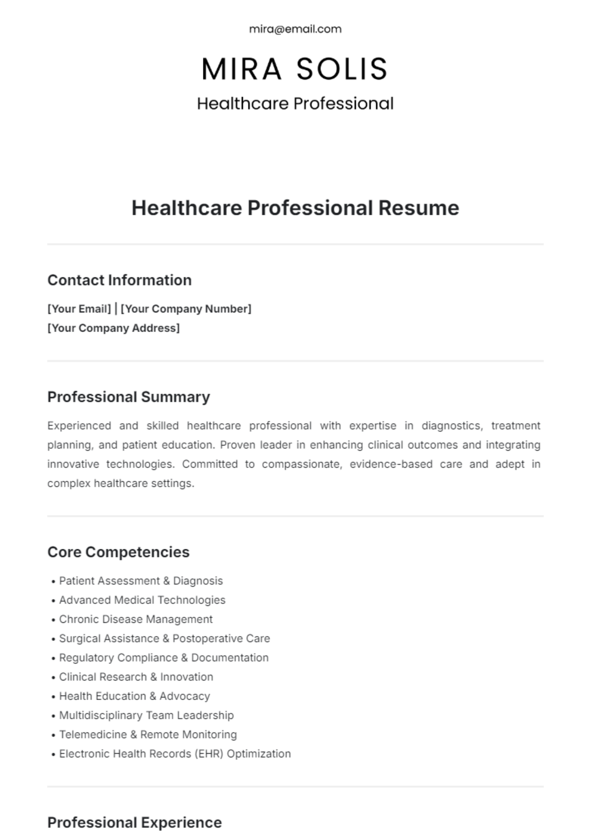 Free ATS Resume for Healthcare Professionals Template to Edit Online Free ATS Resume for Healthcare Professionals Template to Edit Online
