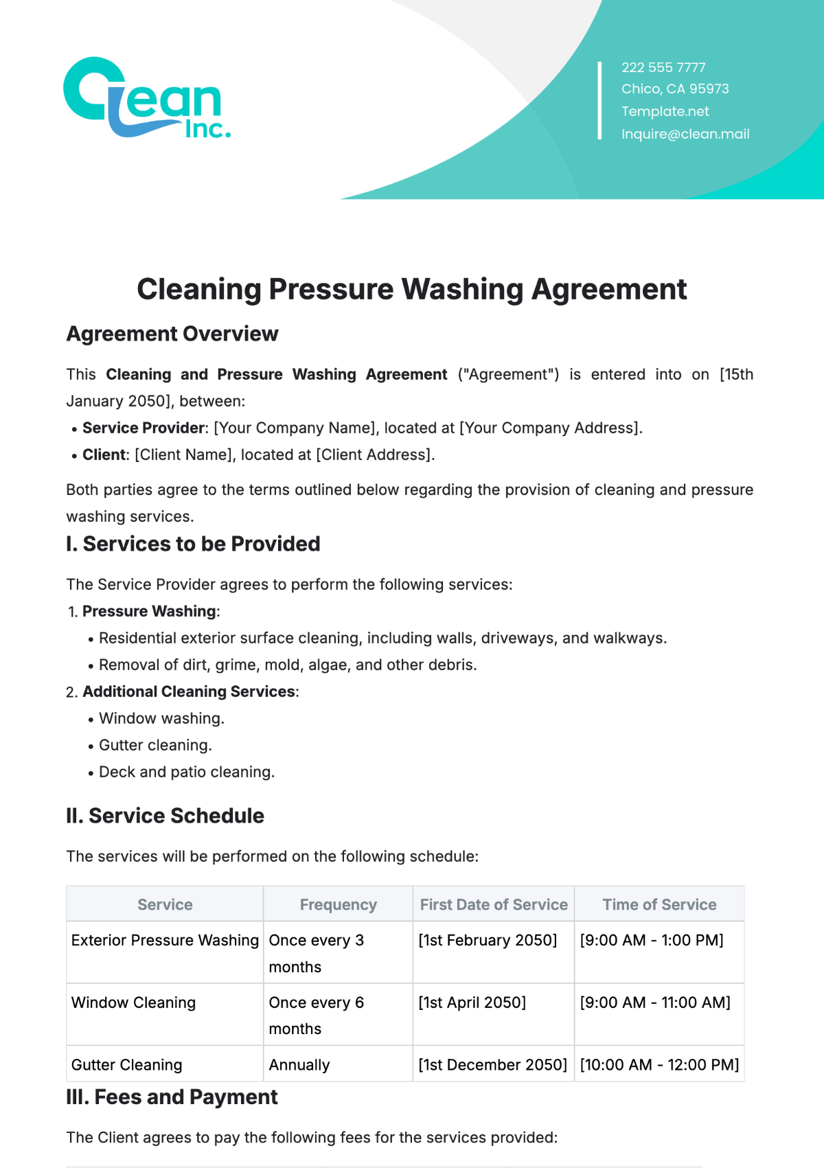 Cleaning Pressure Washing Agreement Template