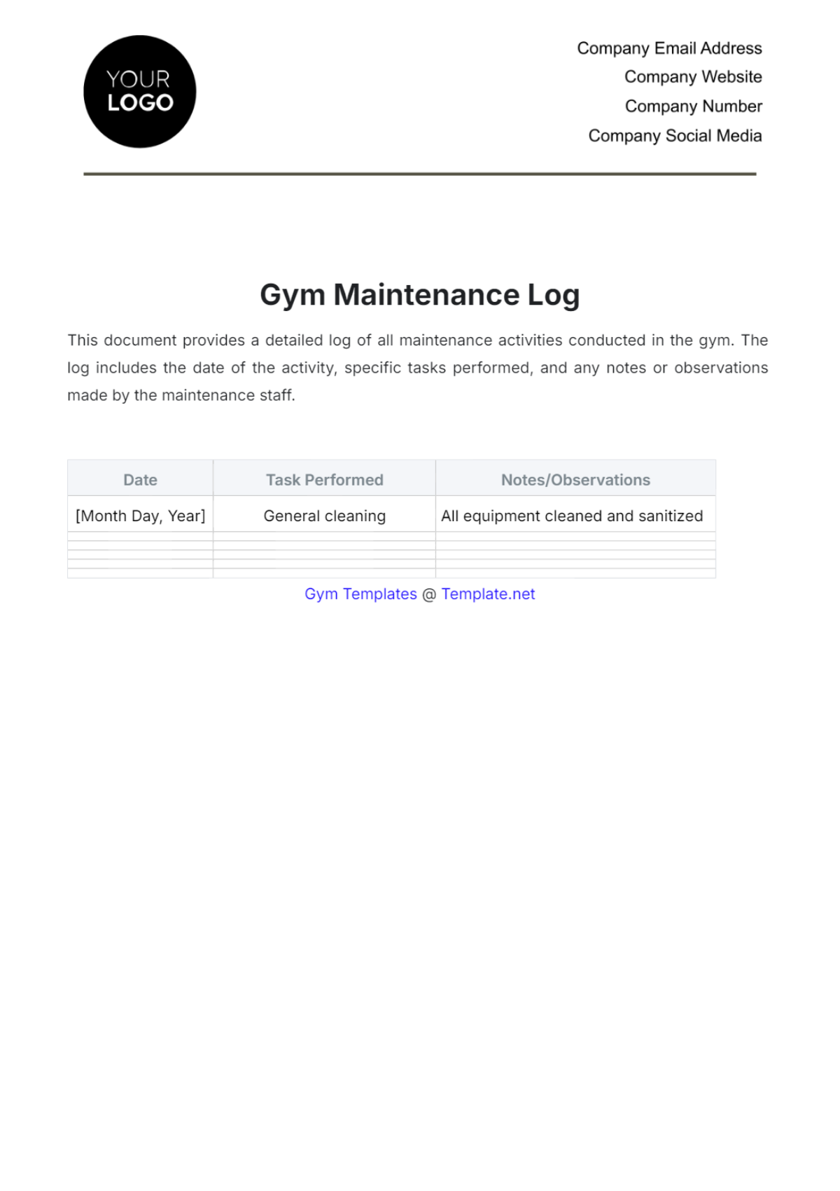 Free Gym Maintenance Log Template to Edit Online Free Gym Maintenance Log Template to Edit Online