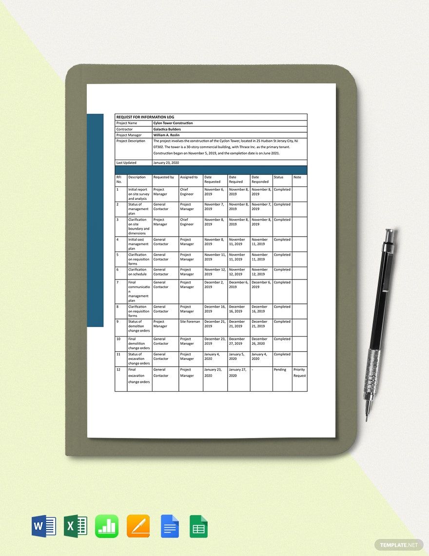 Request for Information Log Template Request for Information Log Template