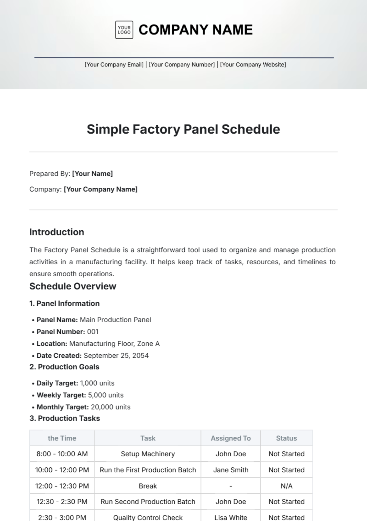 Free Simple Factory Panel Schedule Template to Edit Online Free Simple Factory Panel Schedule Template to Edit Online