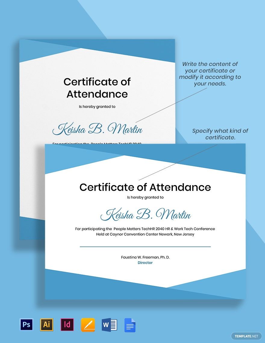 HR Attendance Certificate Template in Google Docs, Word, InDesign, Pages, PSD, Illustrator - Download | Template.net HR Attendance Certificate Template in Google Docs, Word, InDesign, Pages, PSD, Illustrator - Download | Template.net