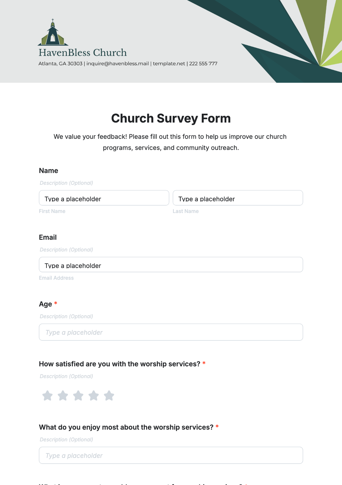 Free Church Survey Form Template to Edit Online Free Church Survey Form Template to Edit Online