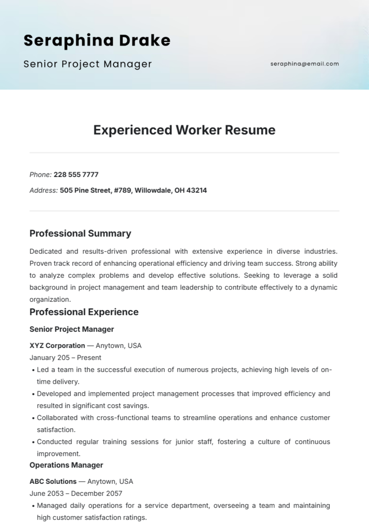 Free Experienced Worker Resume Template to Edit Online Free Experienced Worker Resume Template to Edit Online