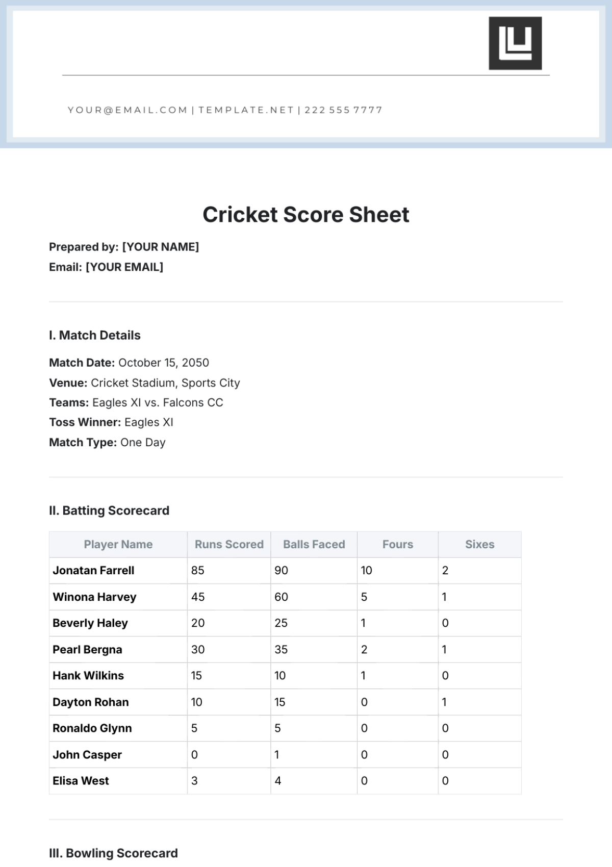 Free Cricket Score Sheet Template to Edit Online Free Cricket Score Sheet Template to Edit Online