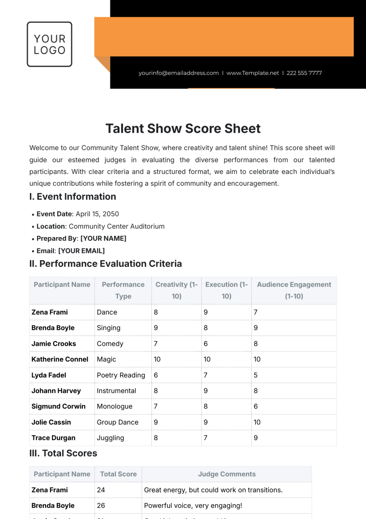 Free Talent Show Score Sheet Template to Edit Online Free Talent Show Score Sheet Template to Edit Online
