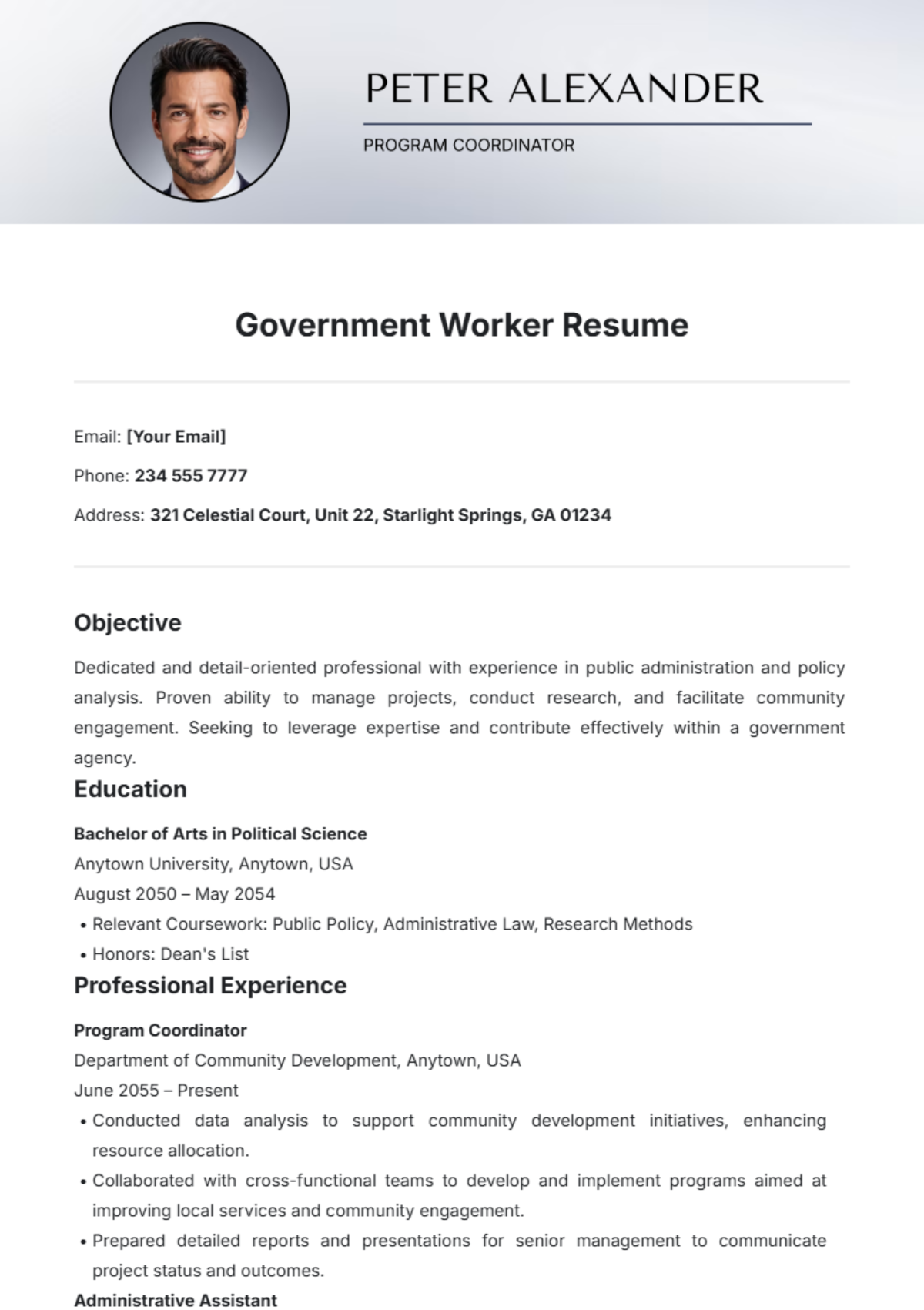 Free Government Worker Resume Template to Edit Online Free Government Worker Resume Template to Edit Online