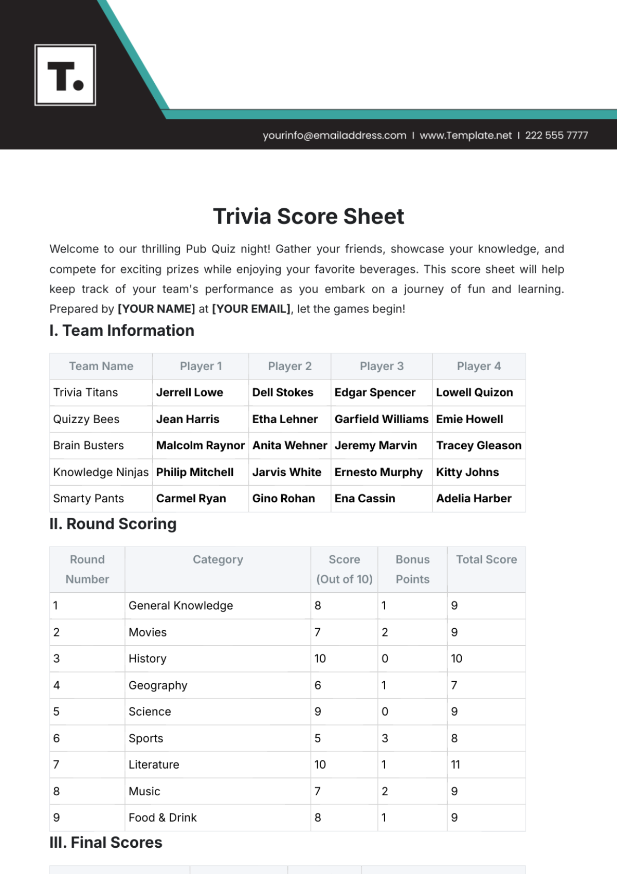 Free Trivia Score Sheet Template to Edit Online Free Trivia Score Sheet Template to Edit Online