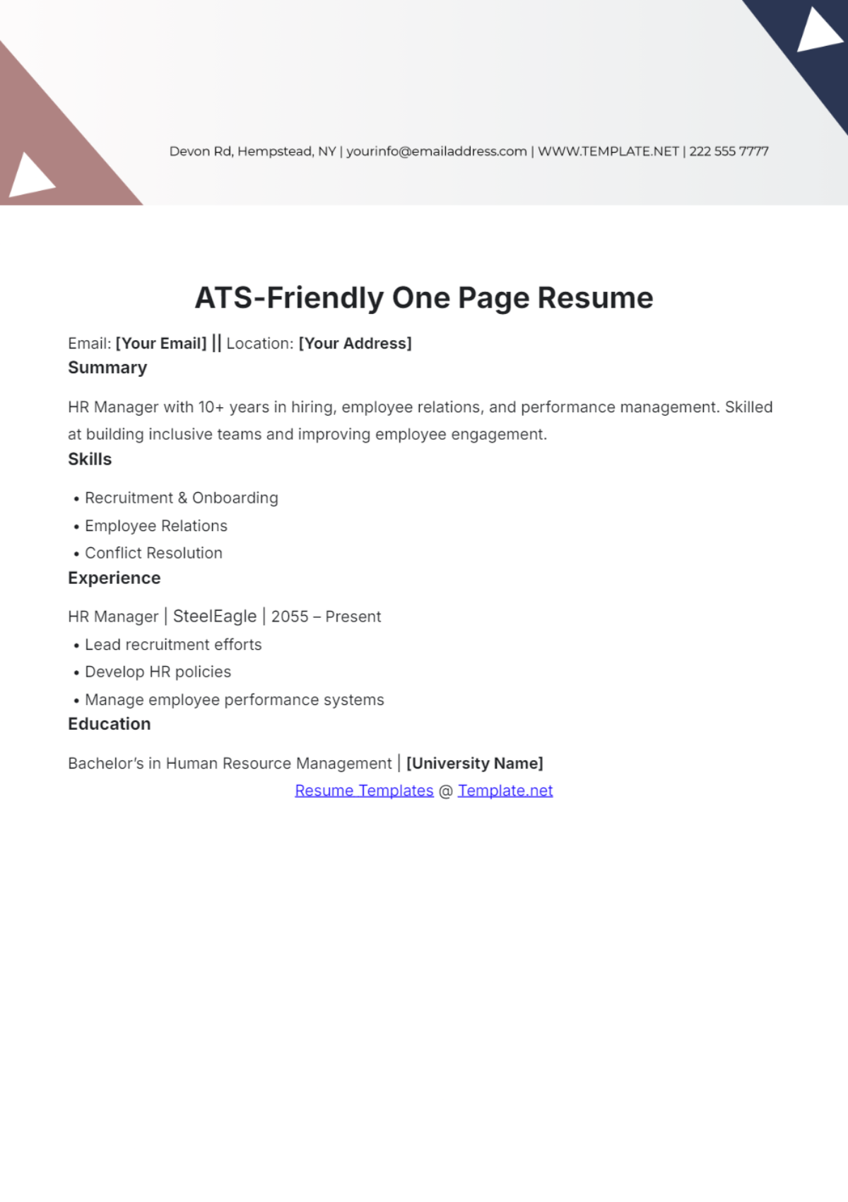 Free ATS-Friendly One Page Resume Template to Edit Online Free ATS-Friendly One Page Resume Template to Edit Online