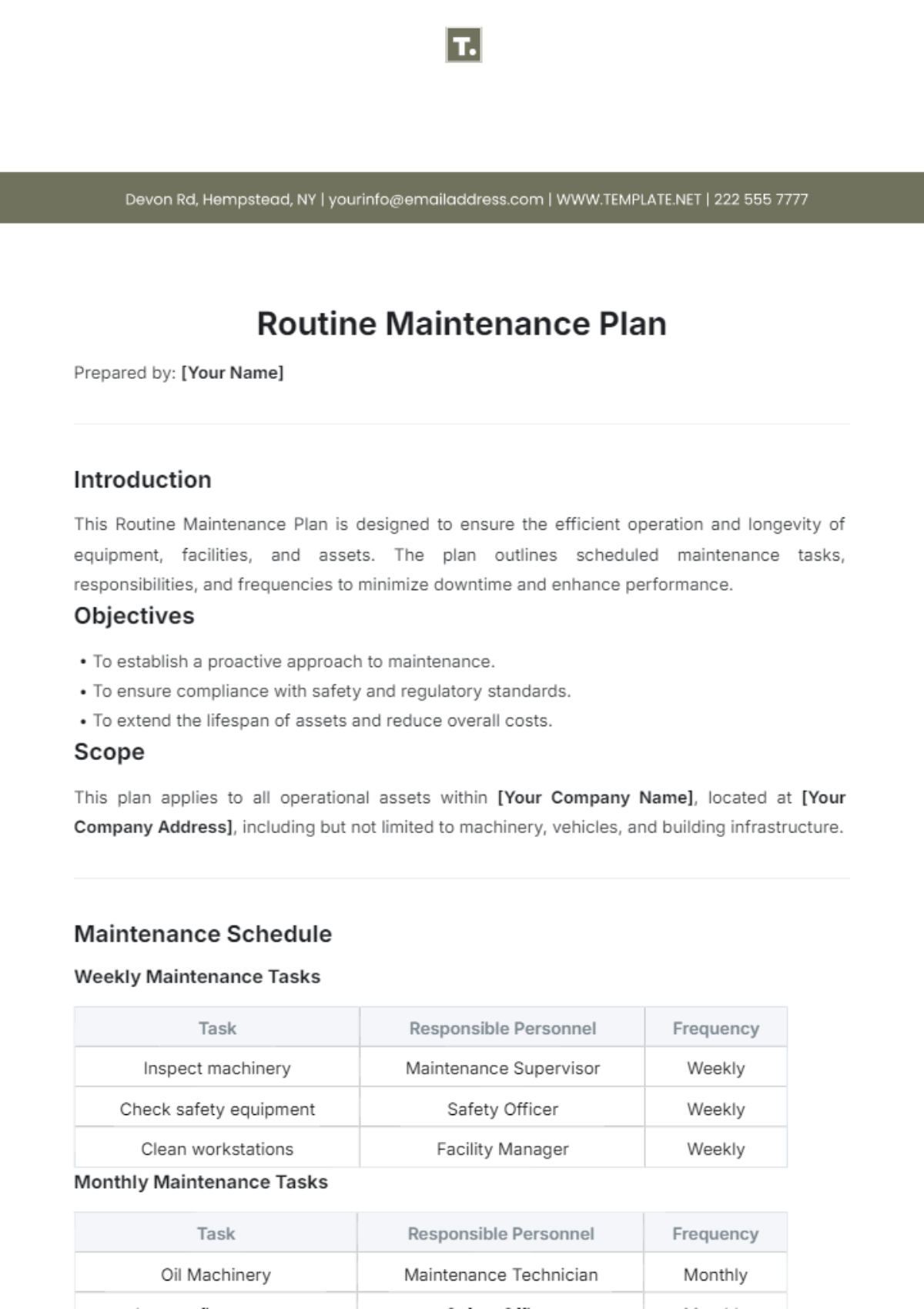 Free Routine Maintenance Plan Template to Edit Online Free Routine Maintenance Plan Template to Edit Online