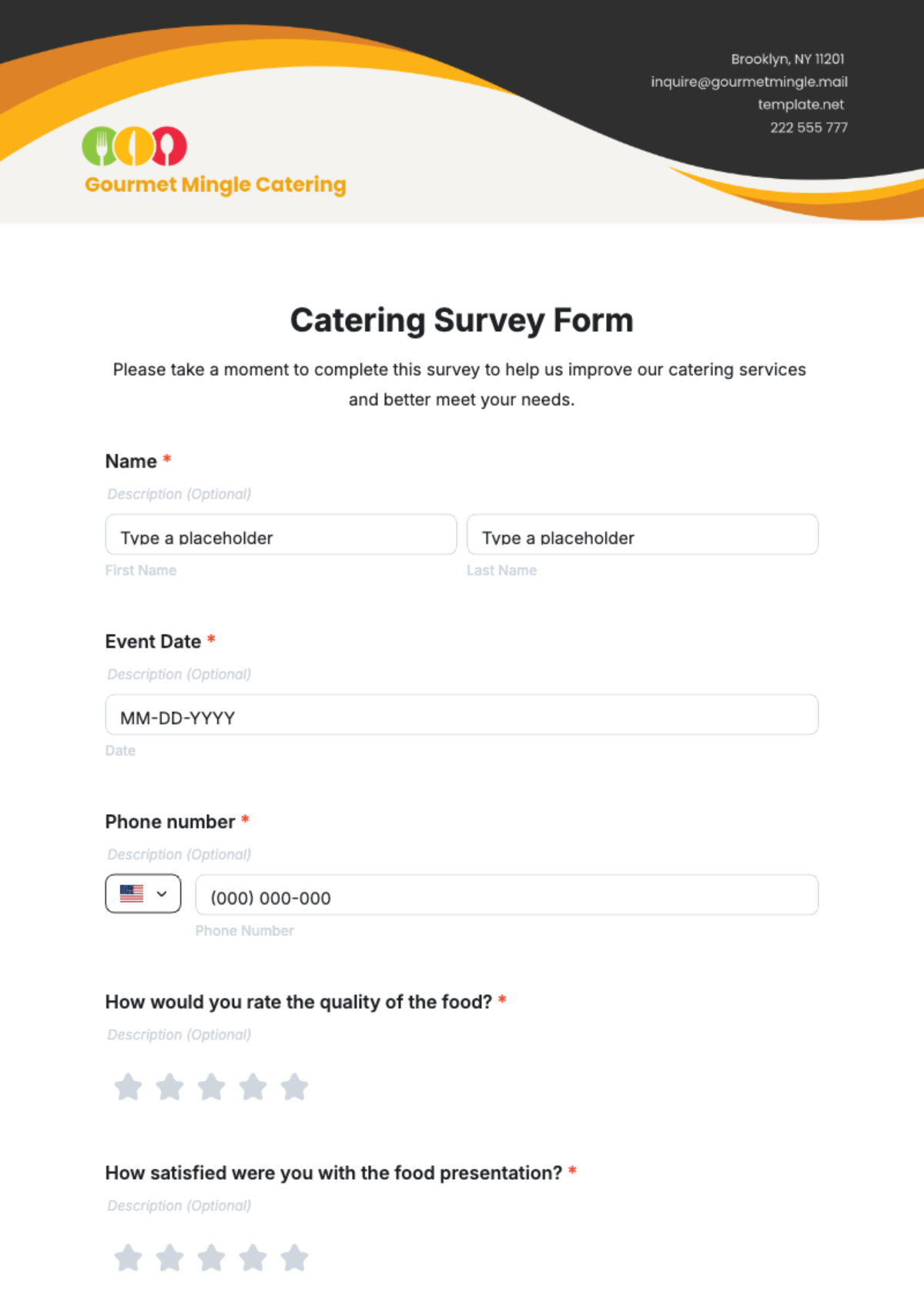 Free Catering Survey Form Template to Edit Online Free Catering Survey Form Template to Edit Online