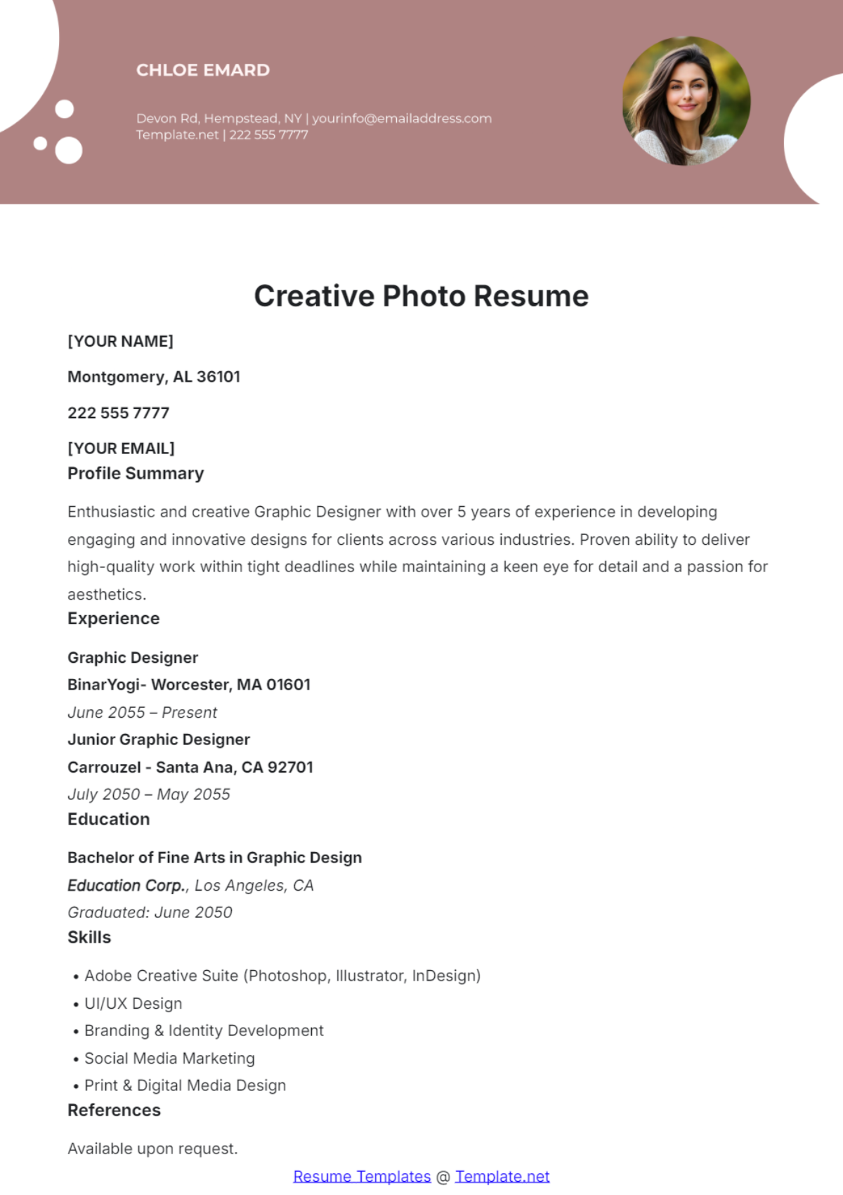 Free Creative Photo Resume Template to Edit Online Free Creative Photo Resume Template to Edit Online