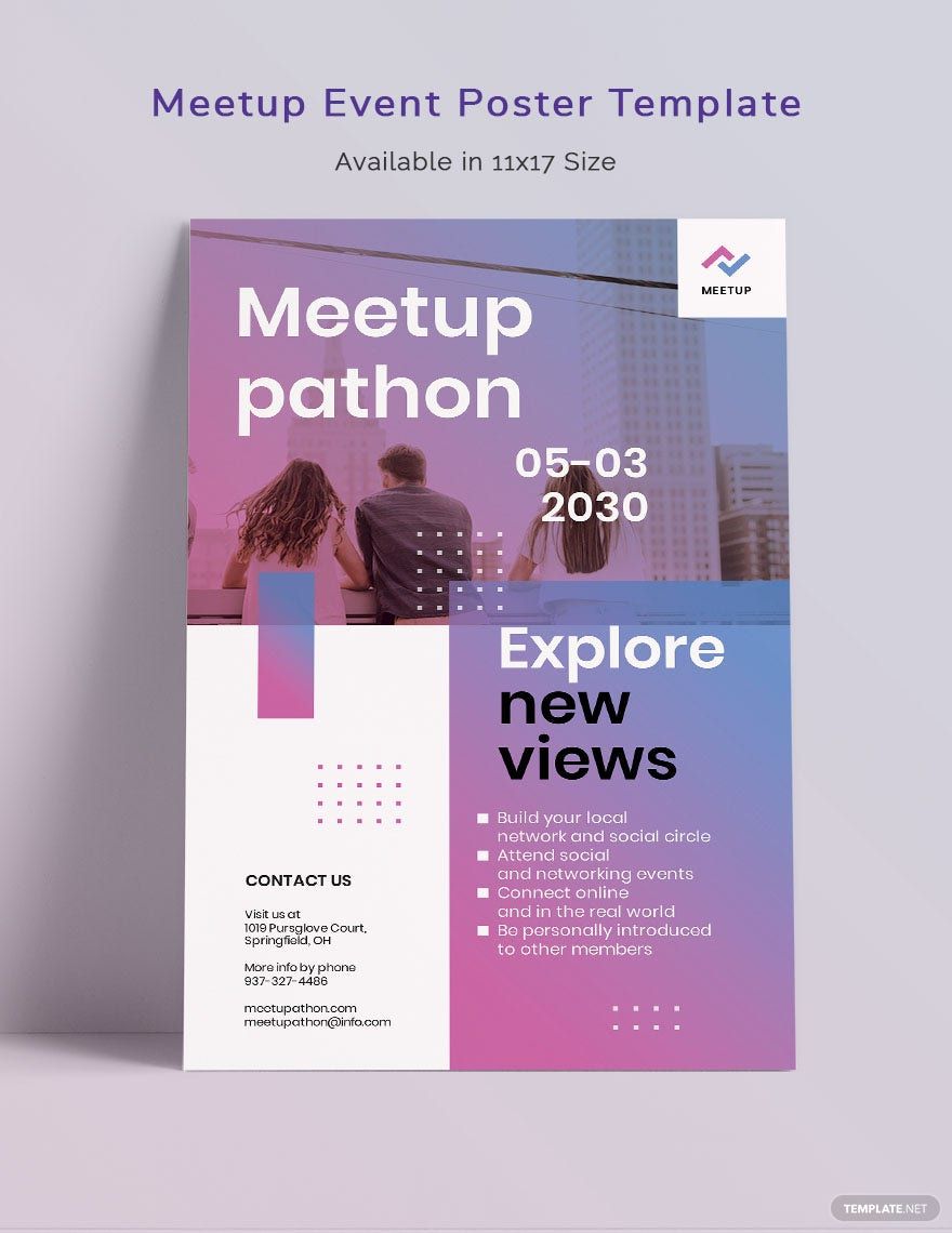 Meetup Event Poster Template in Word, InDesign, Publisher, Pages, Illustrator, PSD - Download | Template.net Meetup Event Poster Template in Word, InDesign, Publisher, Pages, Illustrator, PSD - Download | Template.net
