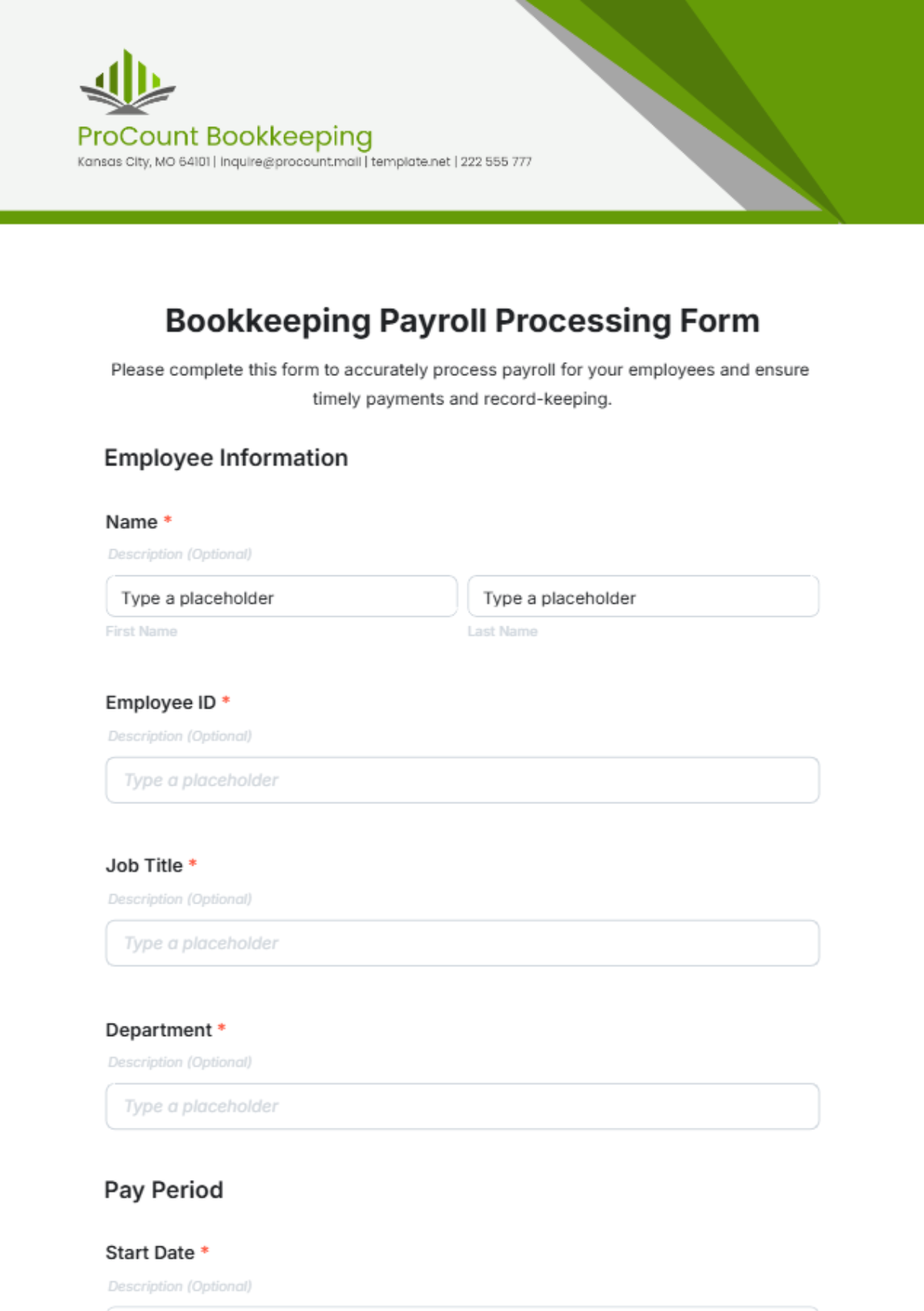 Free Bookkeeping Payroll Processing Form Template to Edit Online Free Bookkeeping Payroll Processing Form Template to Edit Online