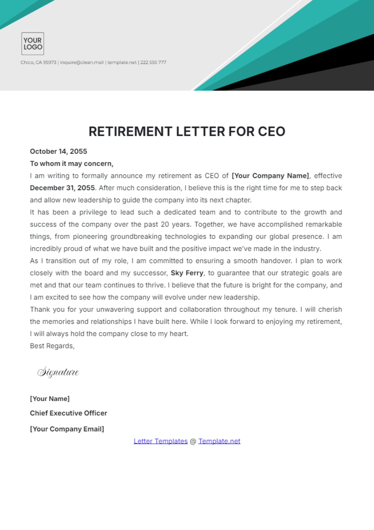 Free Retirement Letter for CEO Template to Edit Online Free Retirement Letter for CEO Template to Edit Online