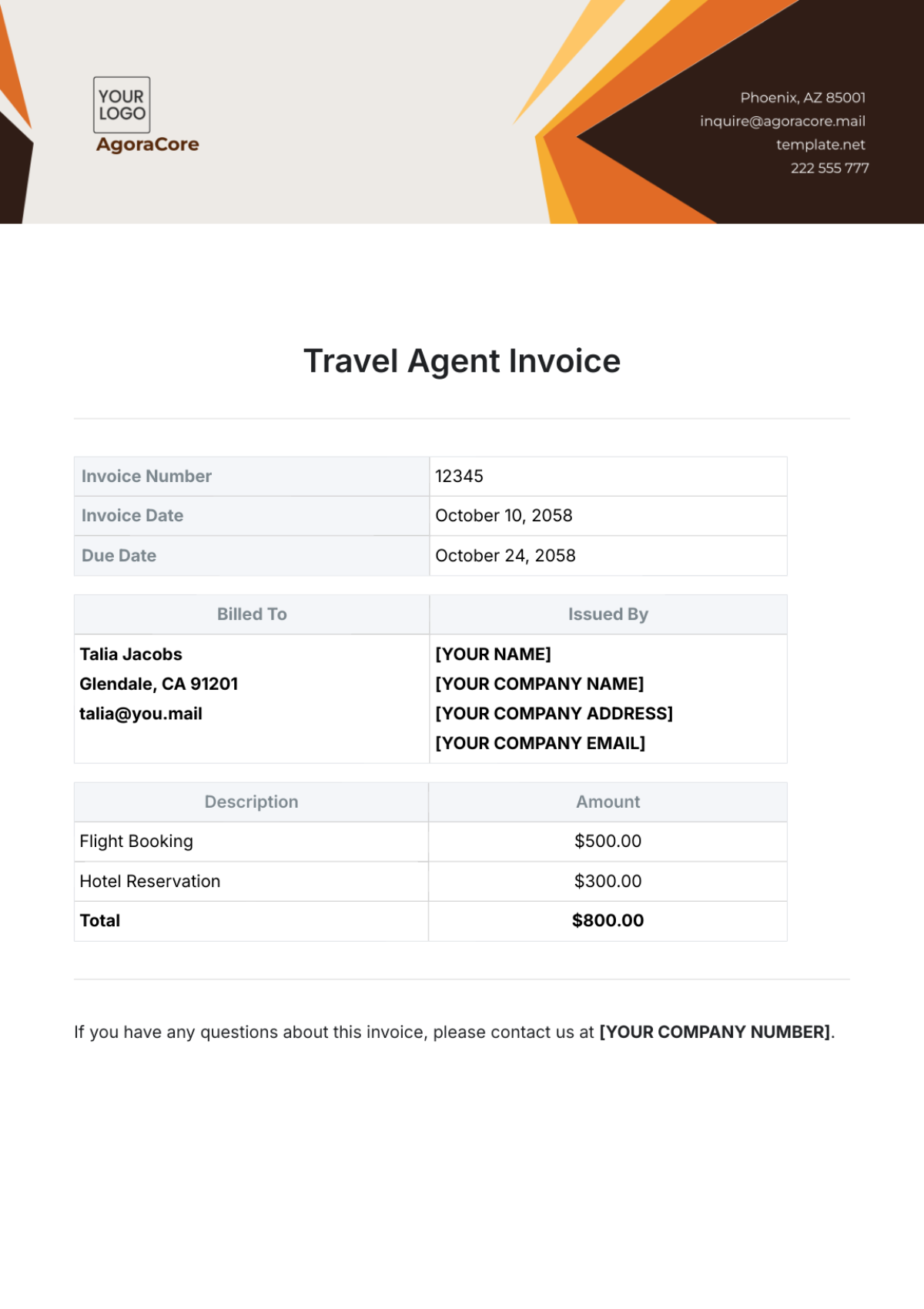 Free Travel Agent Invoice Template to Edit Online Free Travel Agent Invoice Template to Edit Online