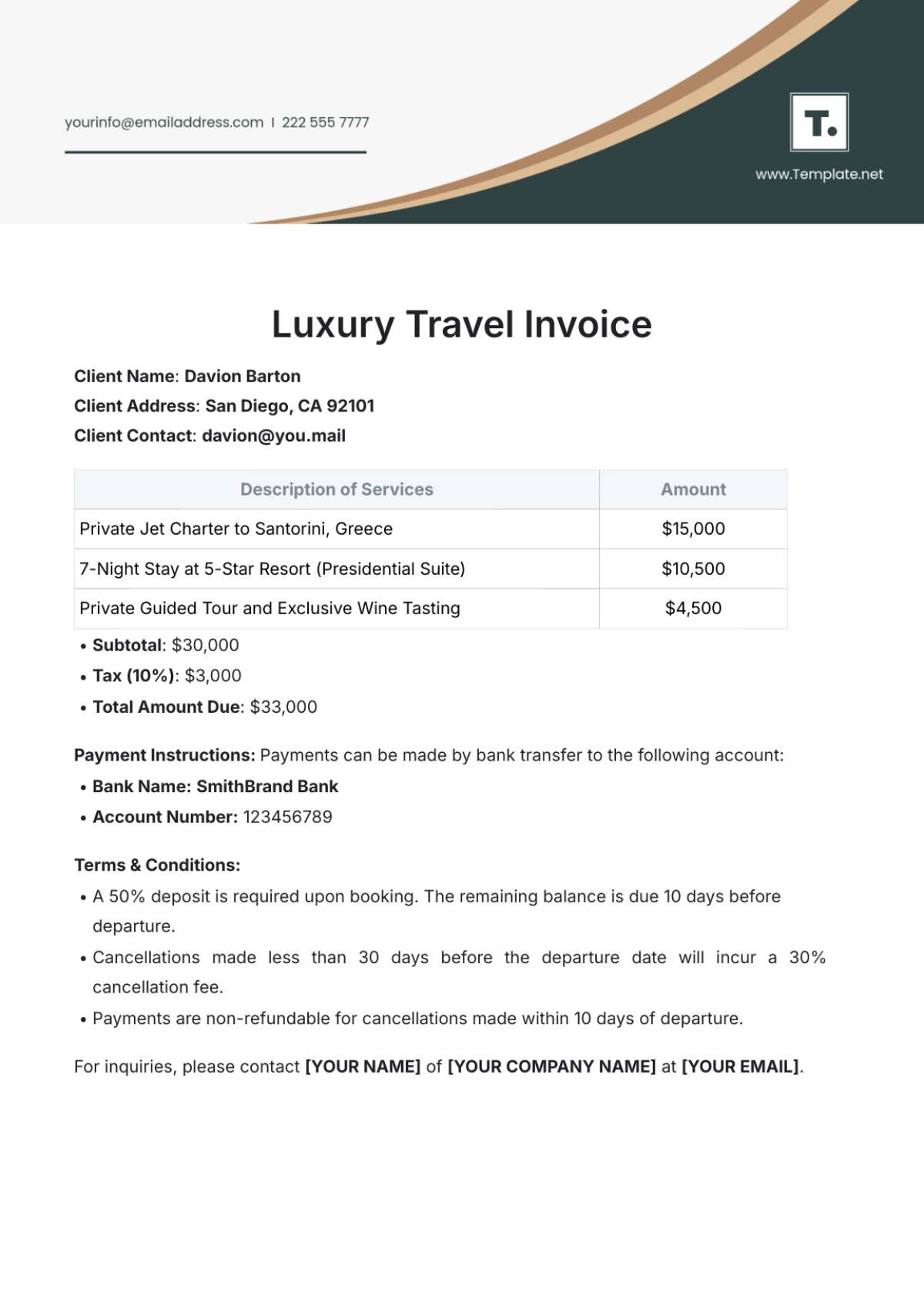 Free Luxury Travel Invoice Template to Edit Online Free Luxury Travel Invoice Template to Edit Online