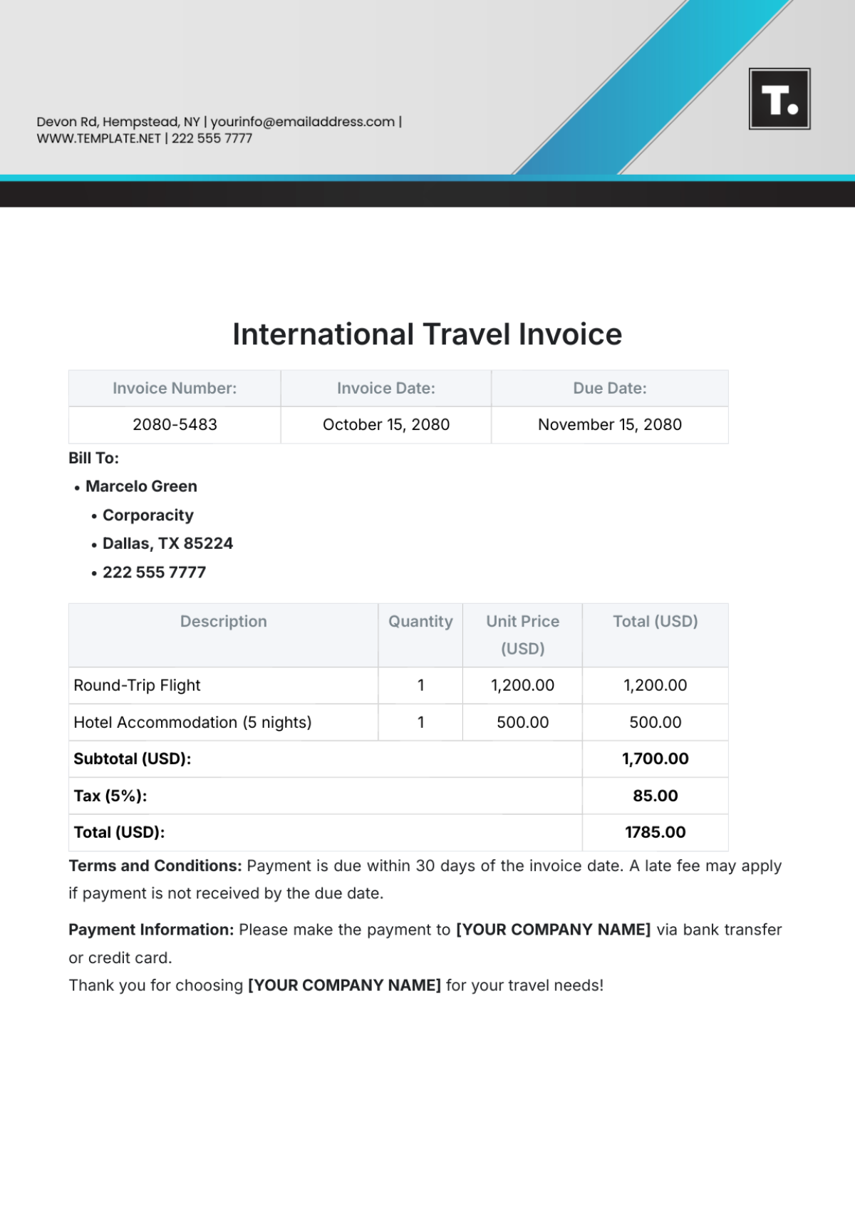 Free International Travel Invoice Template to Edit Online Free International Travel Invoice Template to Edit Online