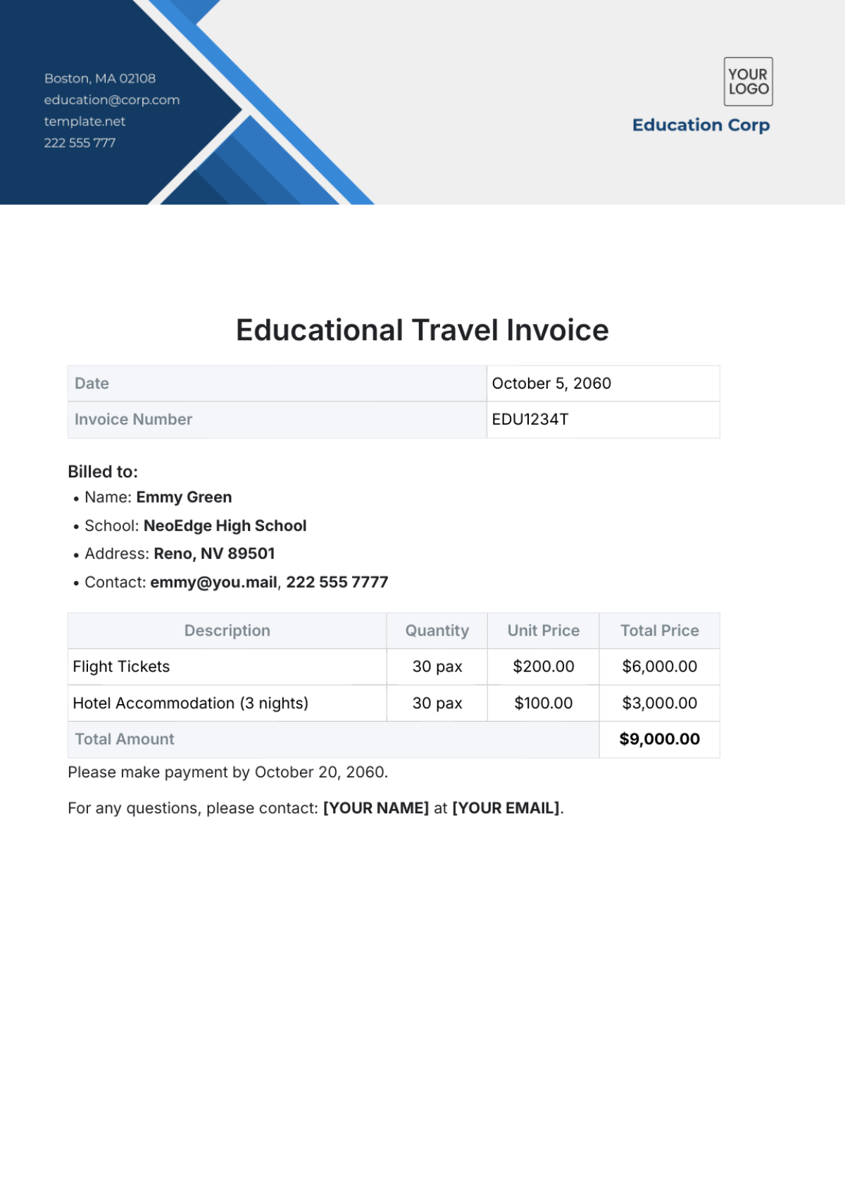 Free Educational Travel Invoice Template to Edit Online Free Educational Travel Invoice Template to Edit Online