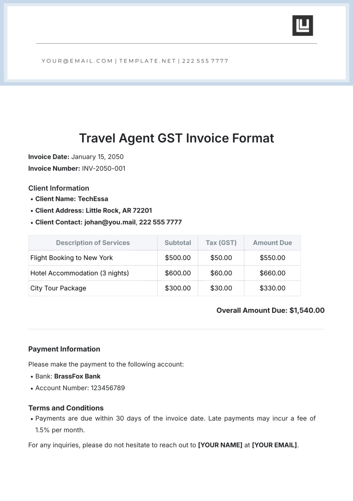 Free Travel Agent GST Invoice Format Template to Edit Online Free Travel Agent GST Invoice Format Template to Edit Online