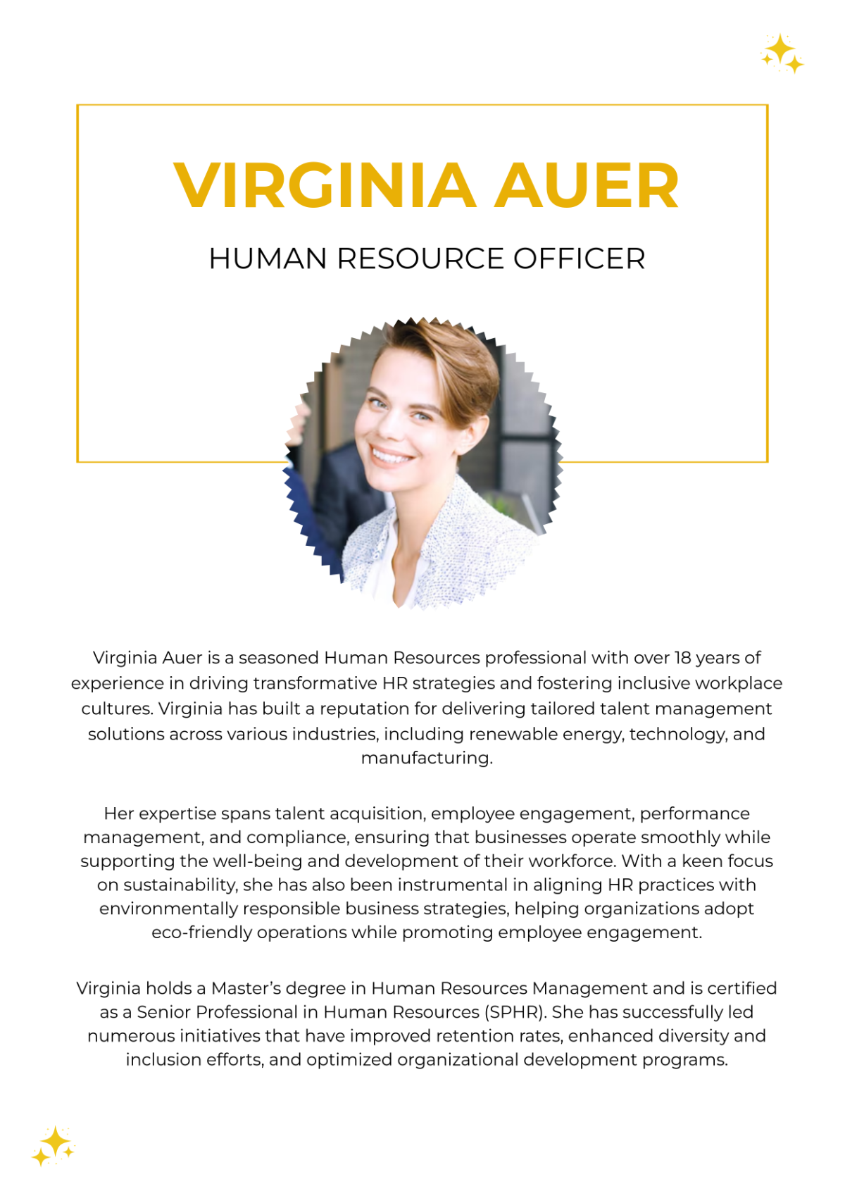 HR Professional Bio Template