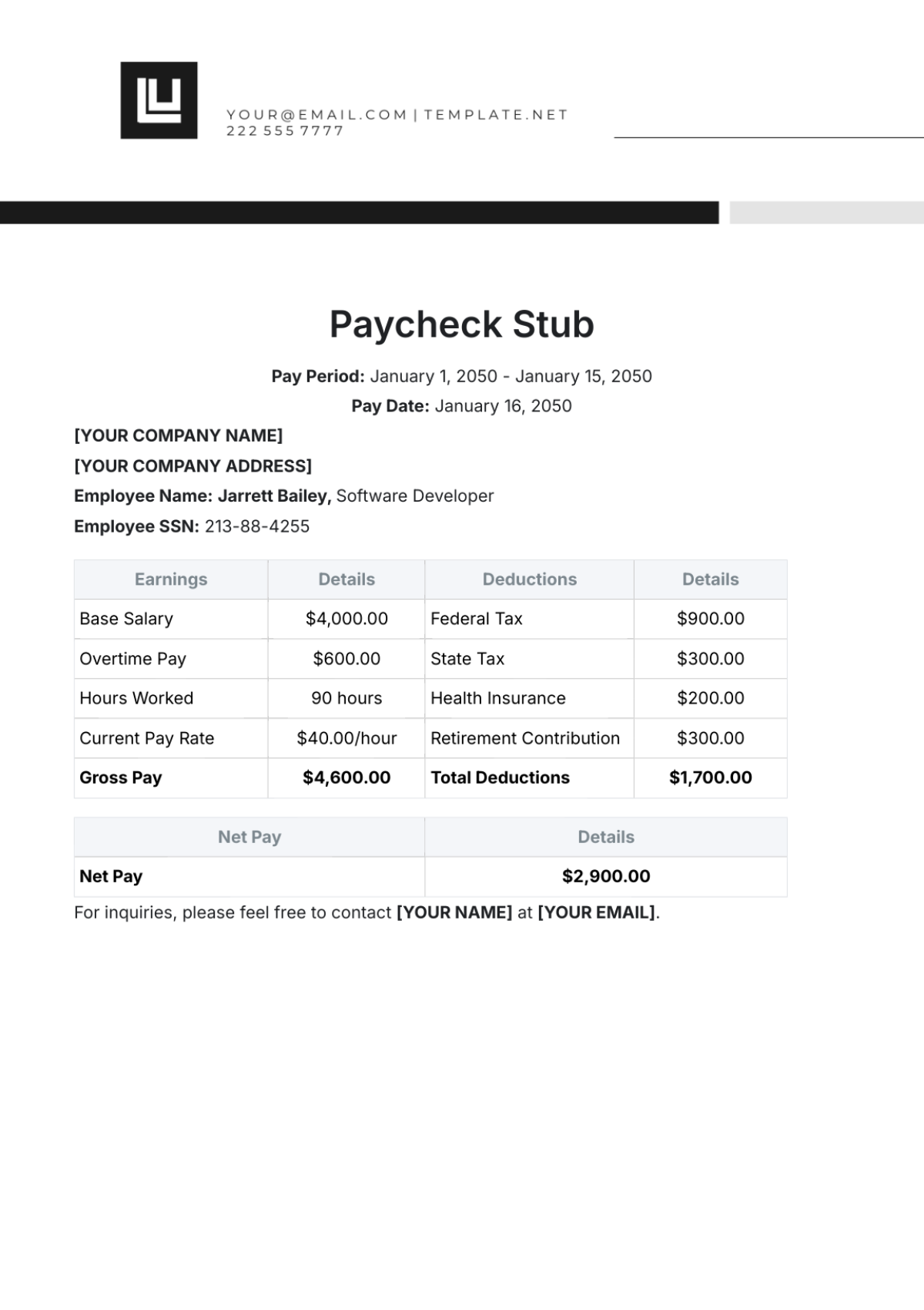 Free Paycheck Stub Template to Edit Online Free Paycheck Stub Template to Edit Online