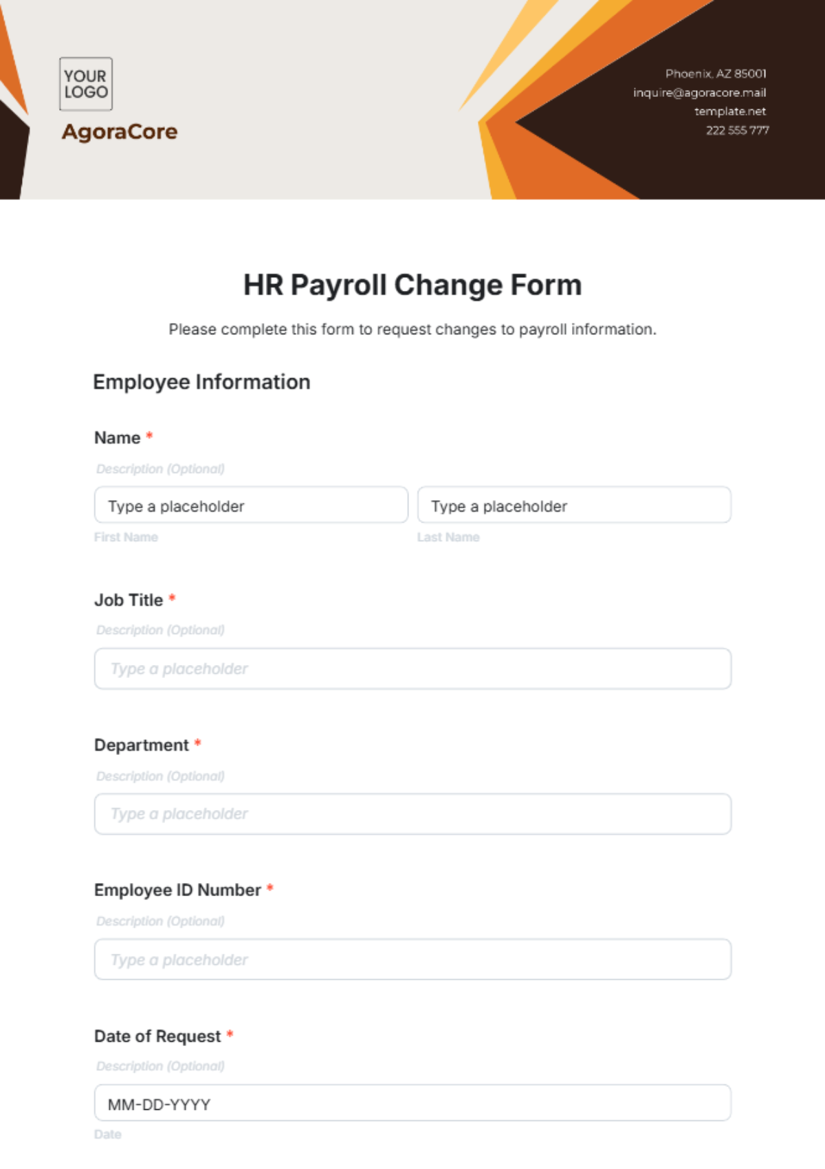 Free HR Payroll Change Form Template to Edit Online Free HR Payroll Change Form Template to Edit Online