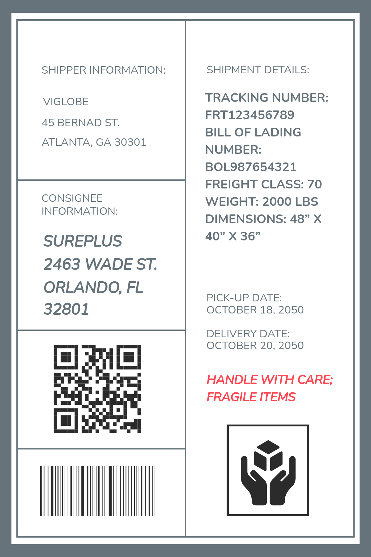 Freight Shipping Label Template