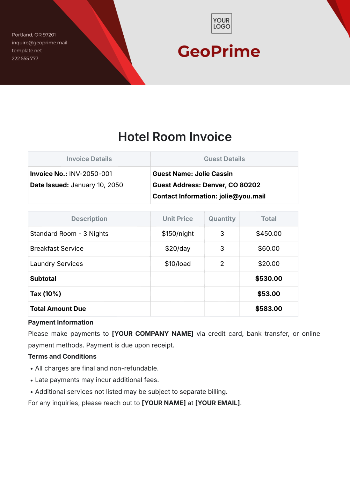 Free Hotel Room Invoice Template to Edit Online Free Hotel Room Invoice Template to Edit Online