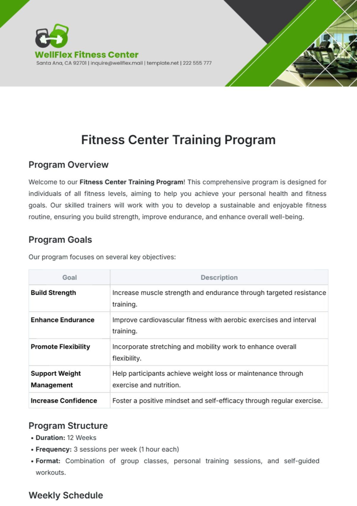 Free Fitness Center Training Program Template to Edit Online Free Fitness Center Training Program Template to Edit Online