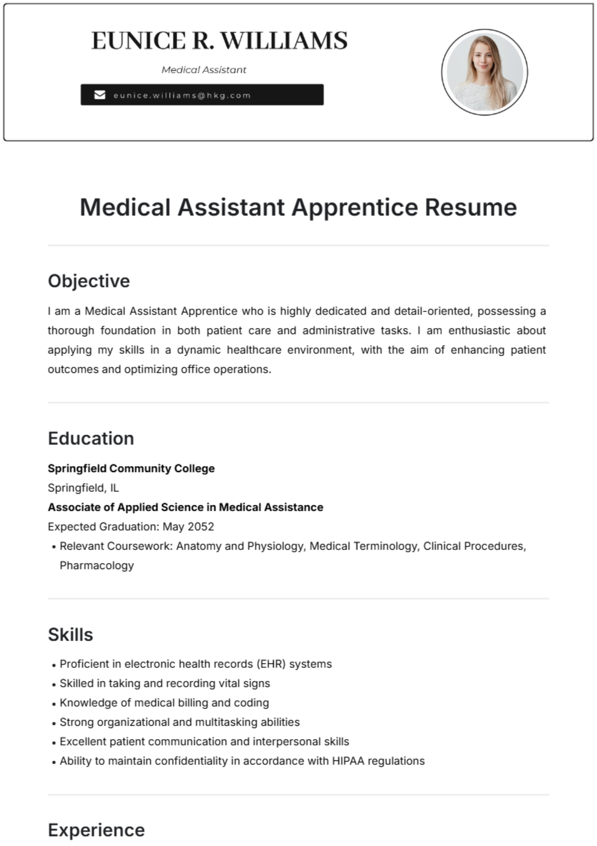 Free Medical Assistant Apprentice Resume Template to Edit Online Free Medical Assistant Apprentice Resume Template to Edit Online