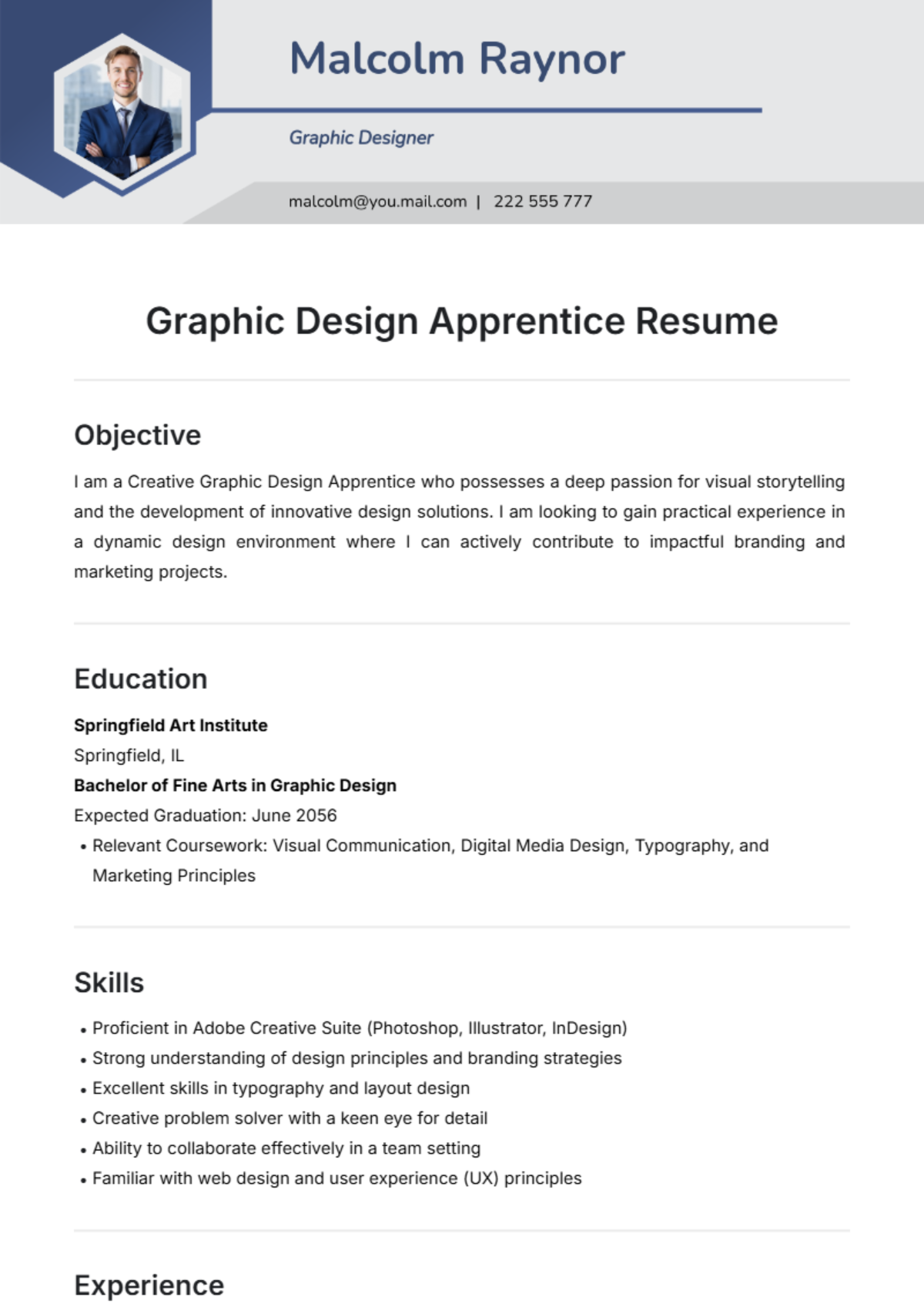 Free Graphic Design Apprentice Resume Template to Edit Online Free Graphic Design Apprentice Resume Template to Edit Online
