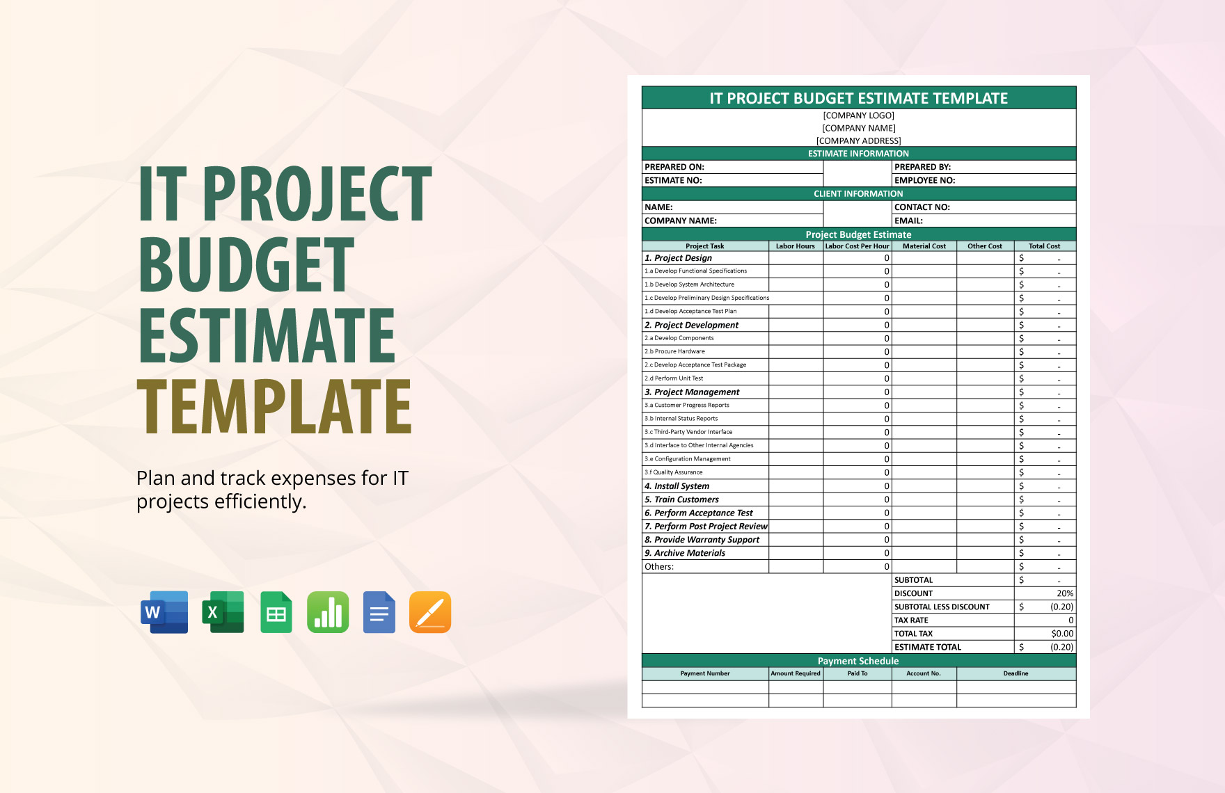 IT Project Budget Estimate Template in Excel, Word, Google Docs, Google Sheets, Apple Pages, Apple Numbers - Download | Template.net IT Project Budget Estimate Template in Excel, Word, Google Docs, Google Sheets, Apple Pages, Apple Numbers - Download | Template.net