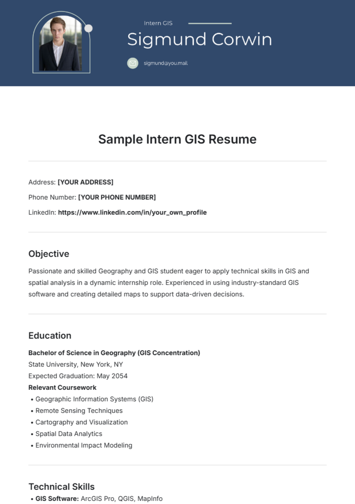 Free Sample Intern GIS Resume Template to Edit Online Free Sample Intern GIS Resume Template to Edit Online