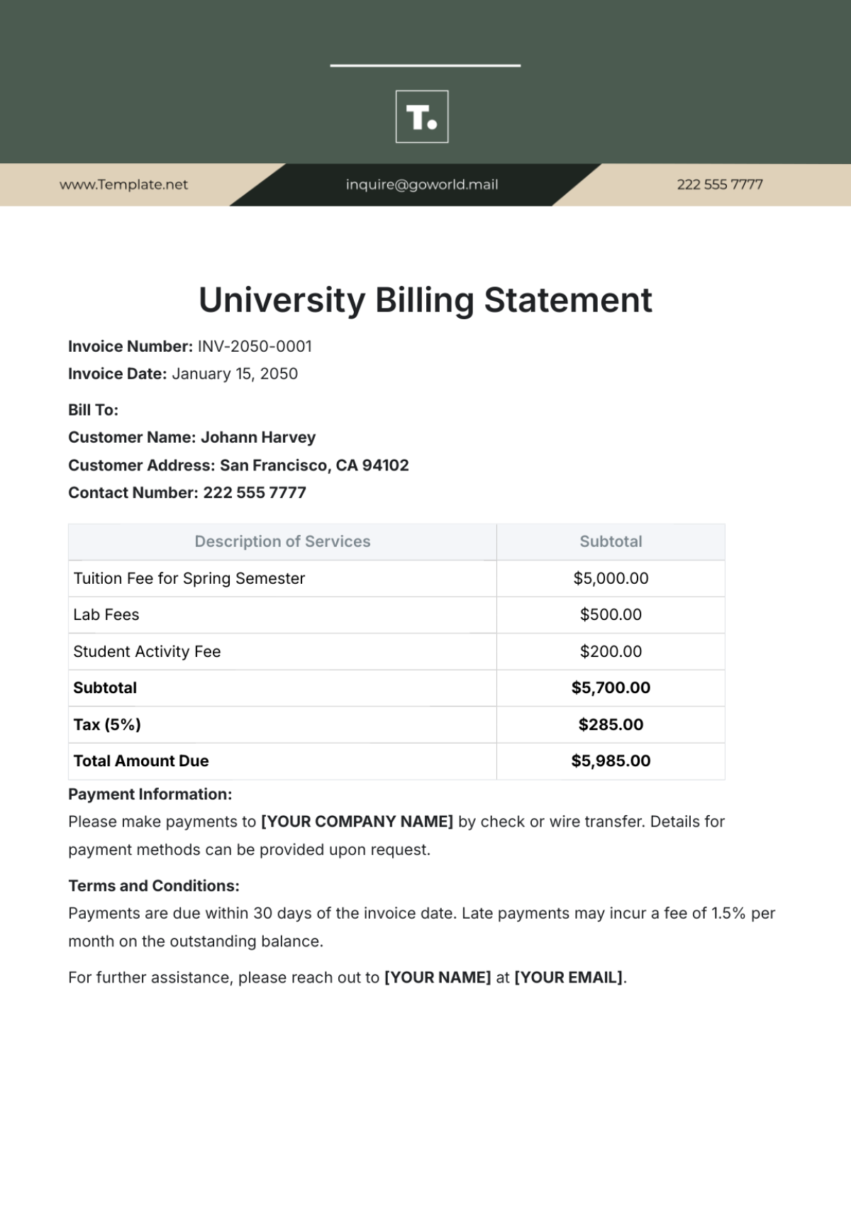Free University Billing Statement Template to Edit Online Free University Billing Statement Template to Edit Online