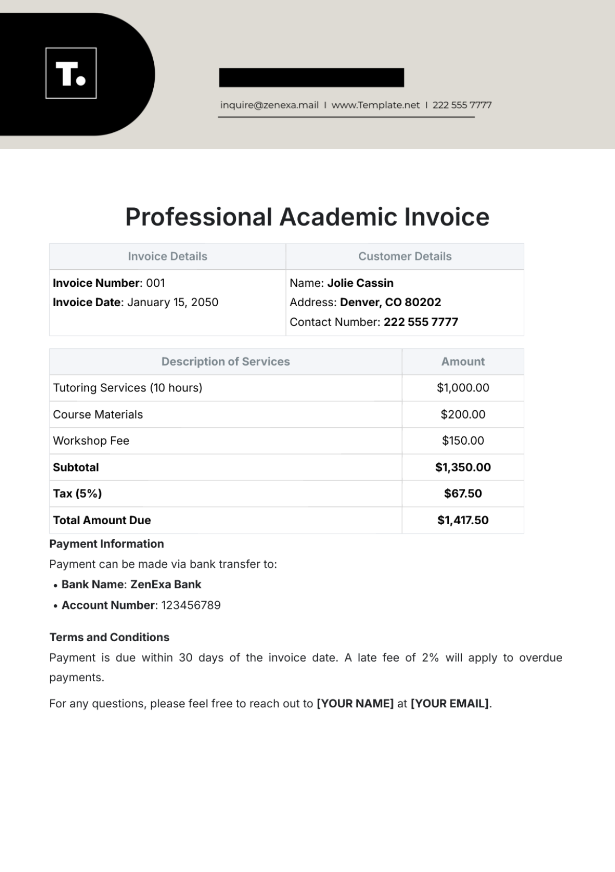 Free Professional Academic Invoice Template to Edit Online Free Professional Academic Invoice Template to Edit Online
